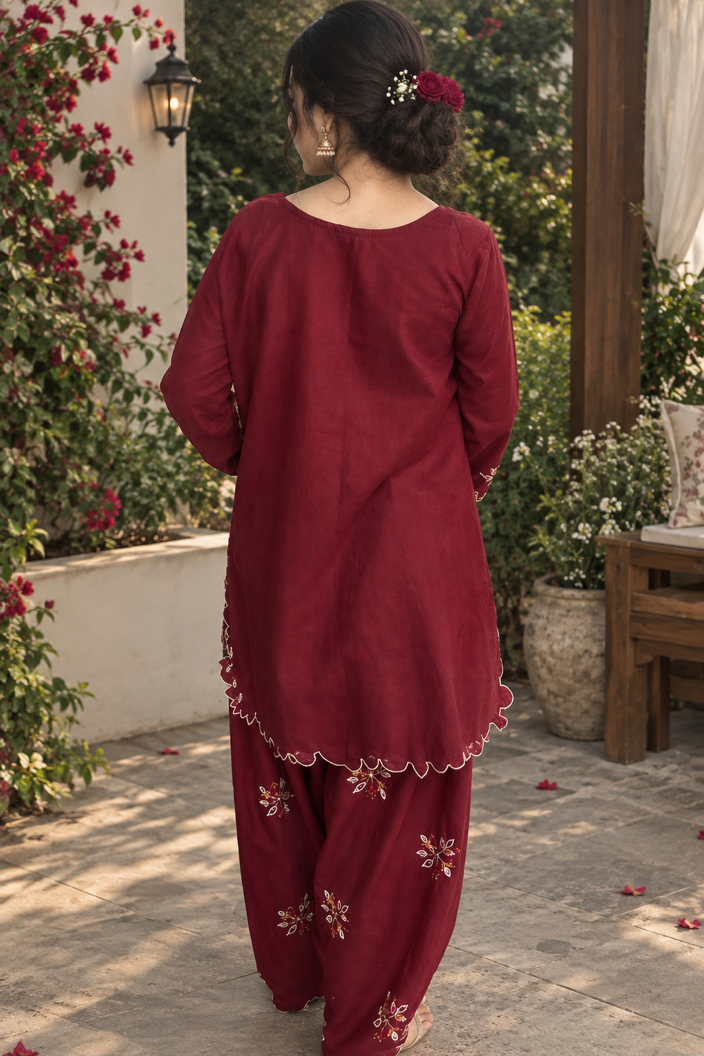 Garnet red Embroidered 2-Piece