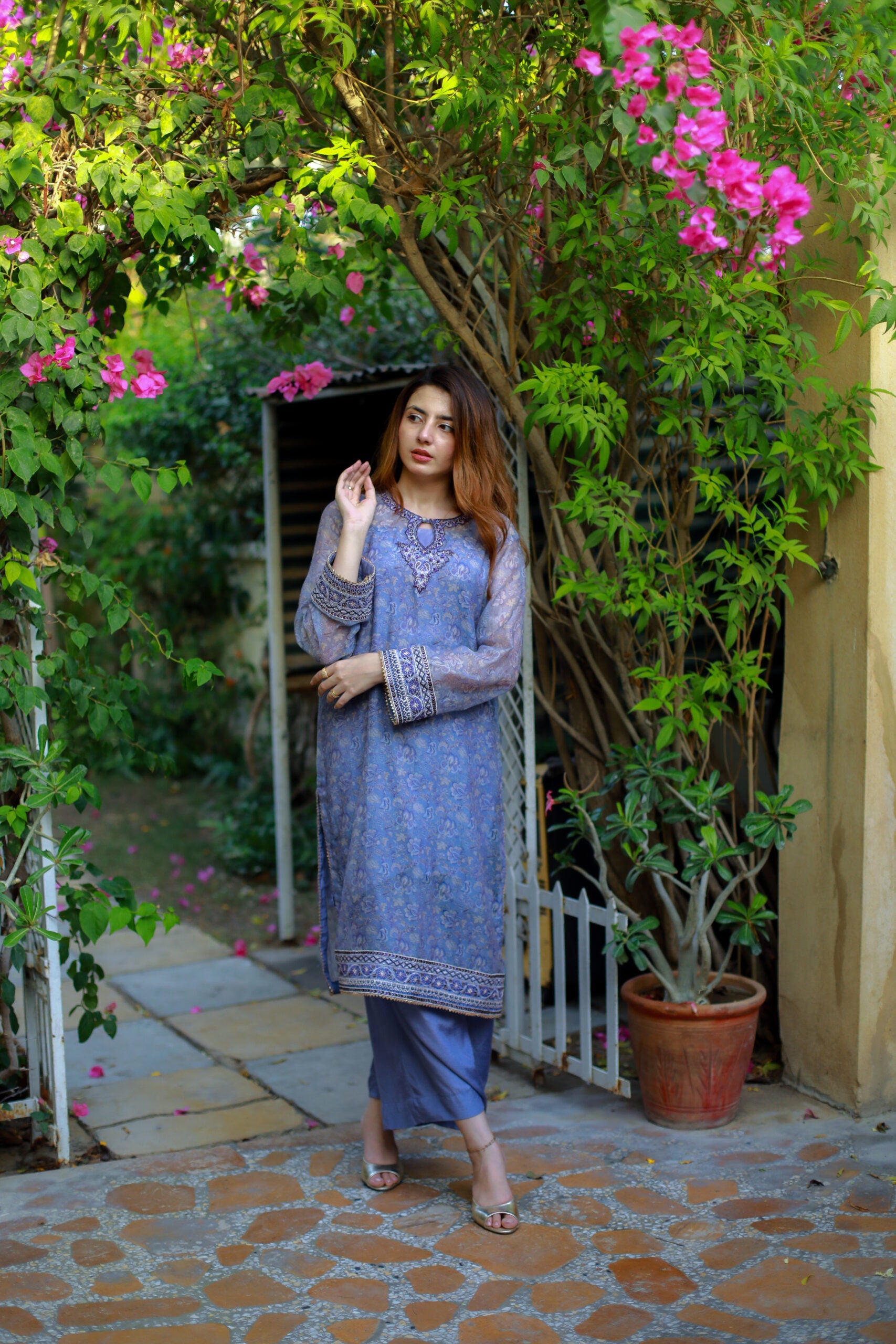 Embroidered Cotton Net 4-Piece