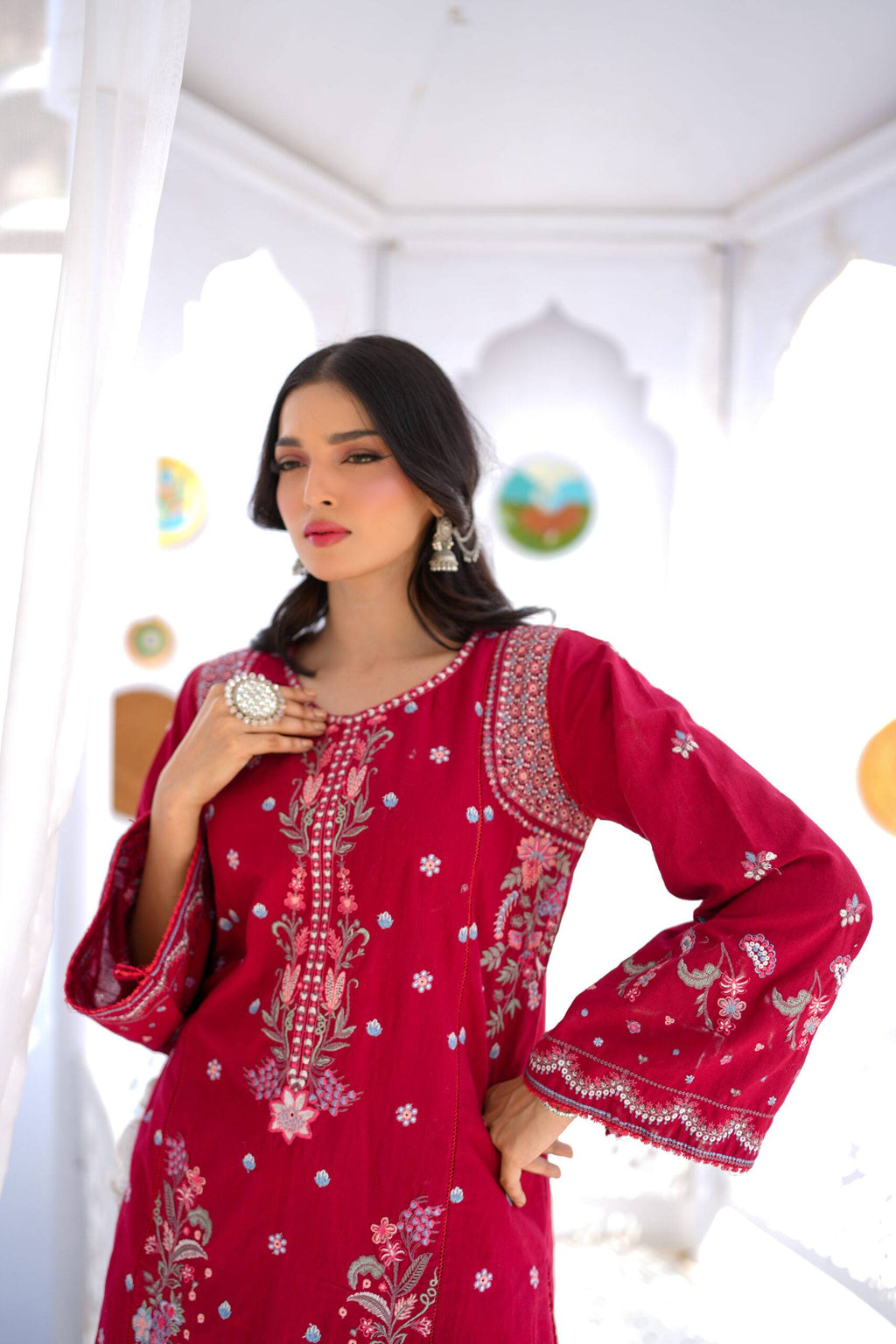 Maroon Khaddar Ensemble with Embroidery