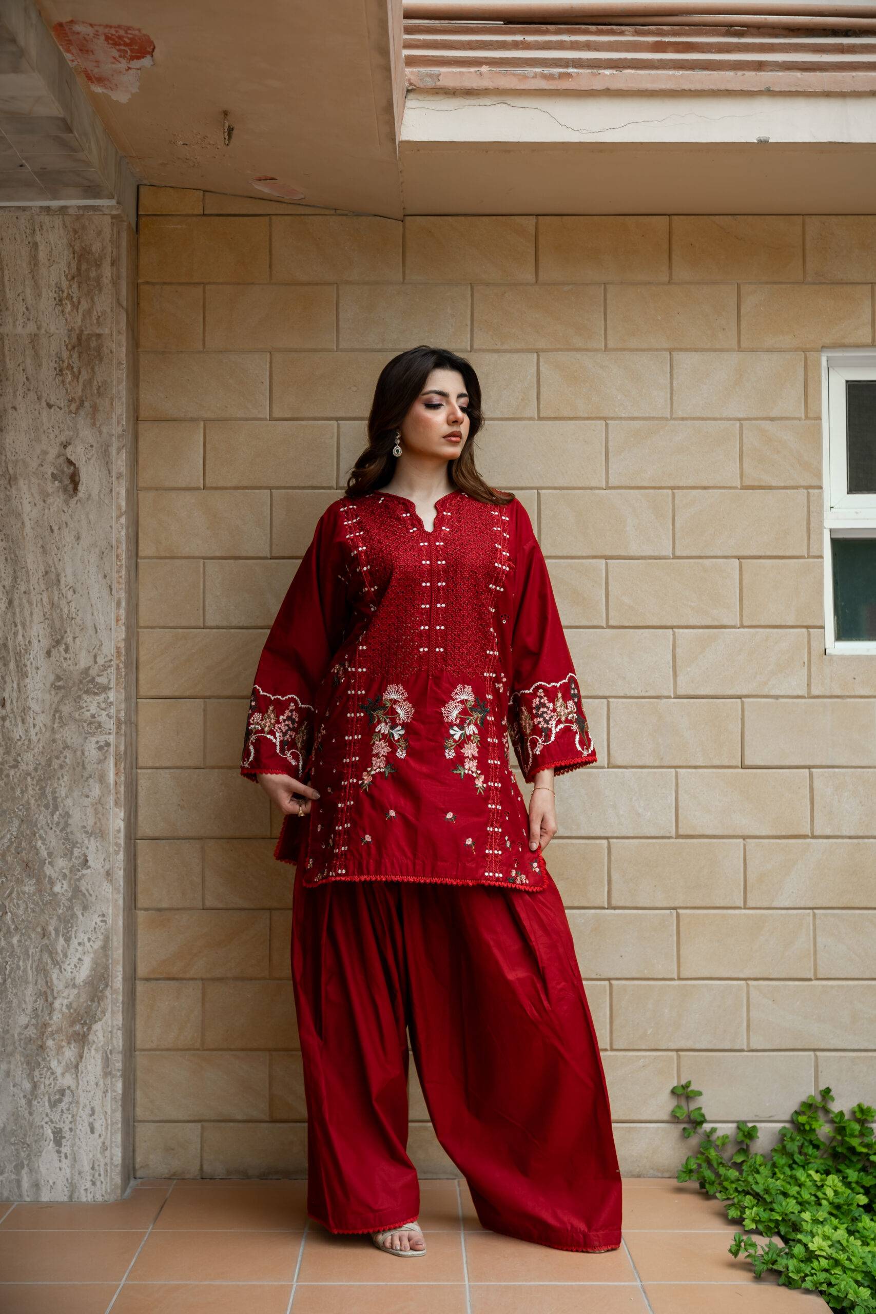 Ruby Red Embroidered Lawn 2-Piece