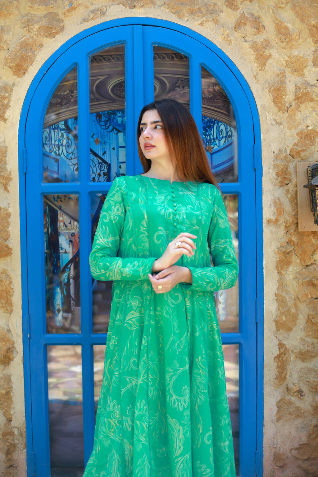 2-Piece Lawn Dress with Lace Detailing