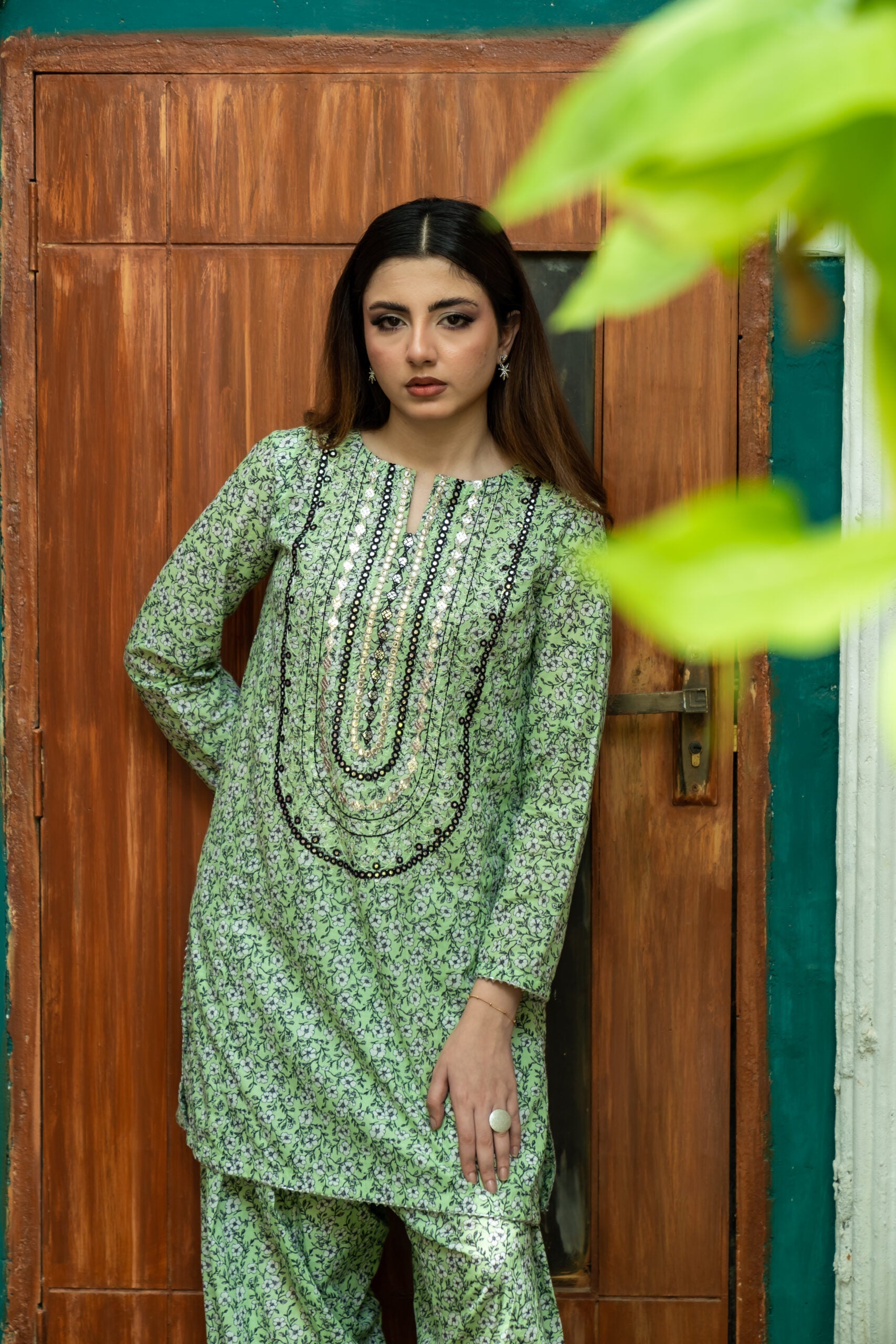 Mint-Green Floral Lawn 2-Piece