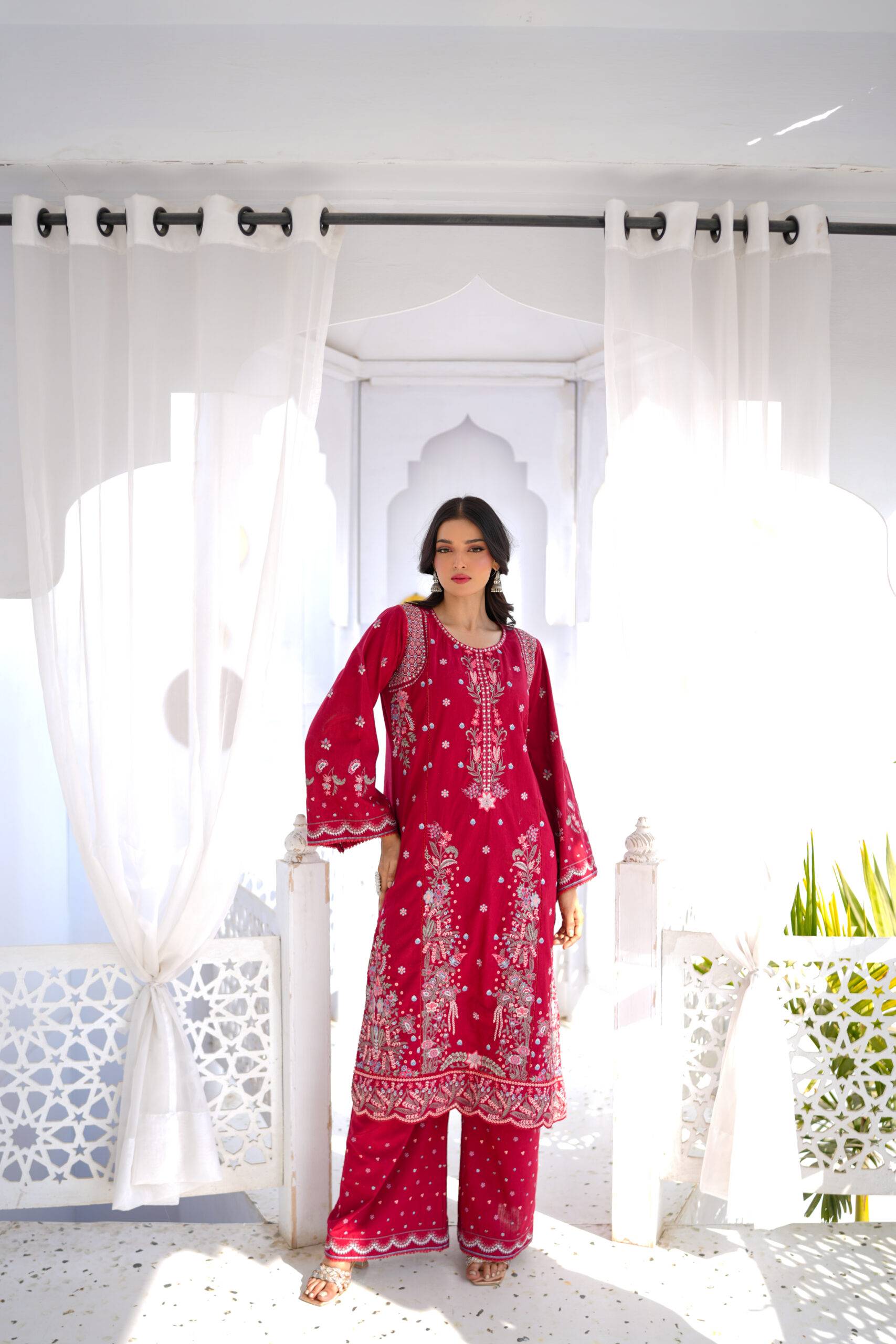 Maroon Khaddar Ensemble with Embroidery