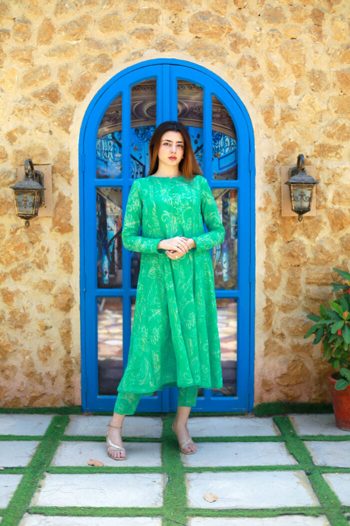 2-Piece Lawn Dress with Lace Detailing