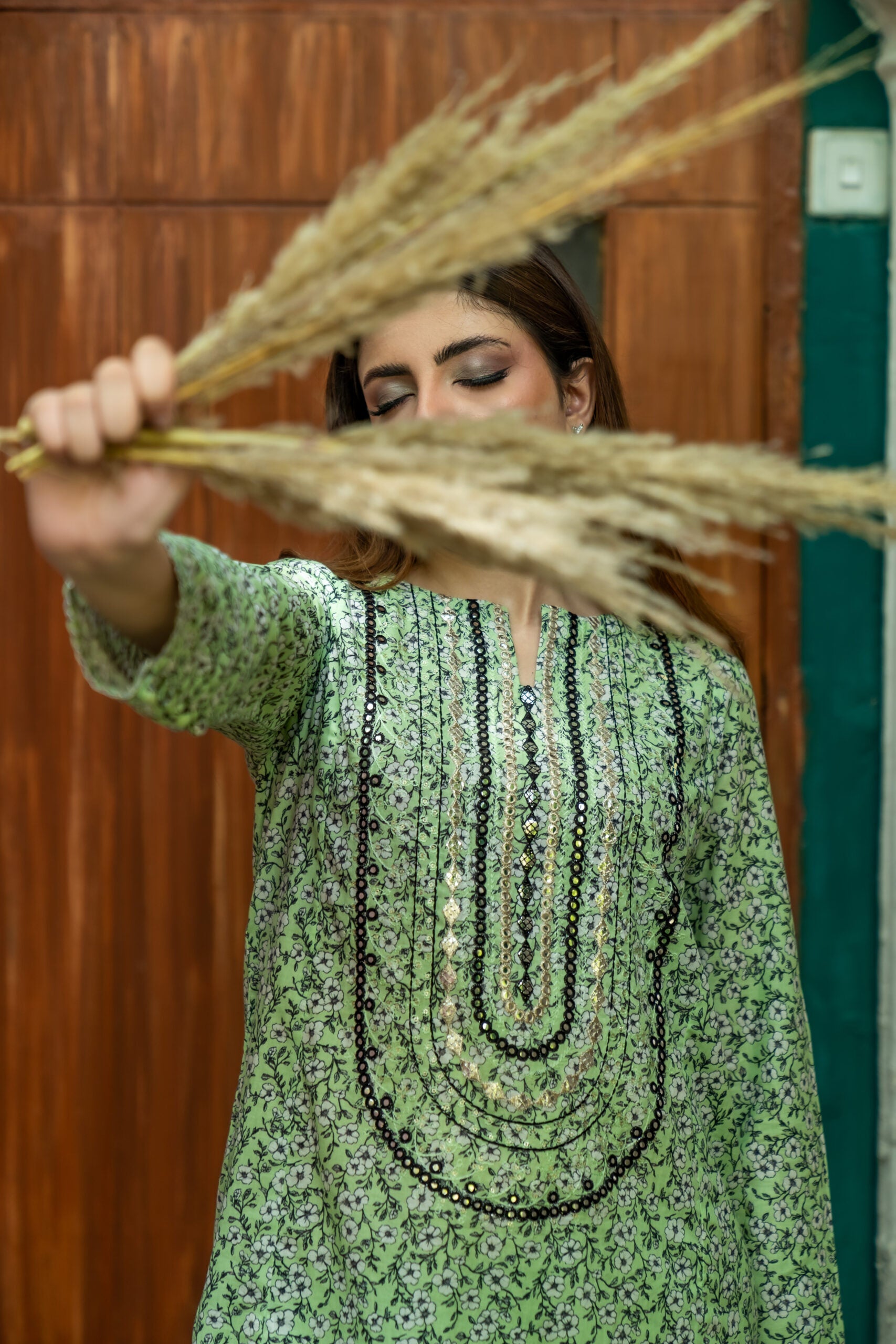 Mint-Green Floral Lawn 2-Piece