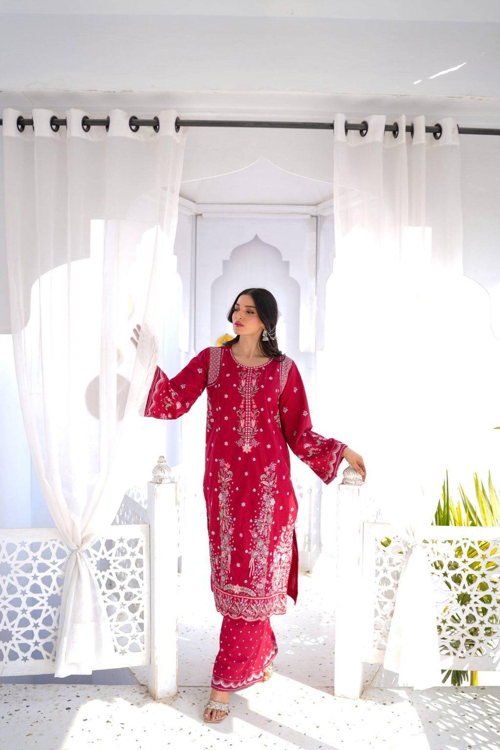 Maroon Khaddar Ensemble with Embroidery