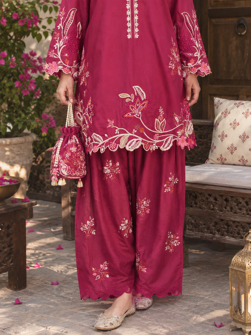 Magenta Embroidered 2-Piece
