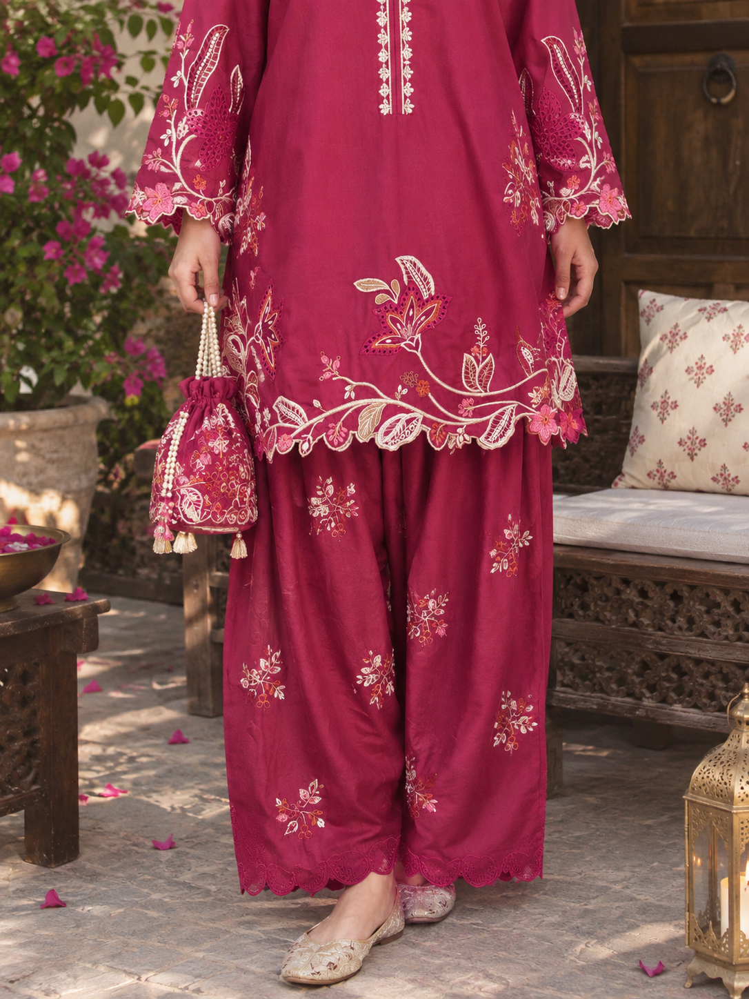 Magenta Embroidered 2-Piece