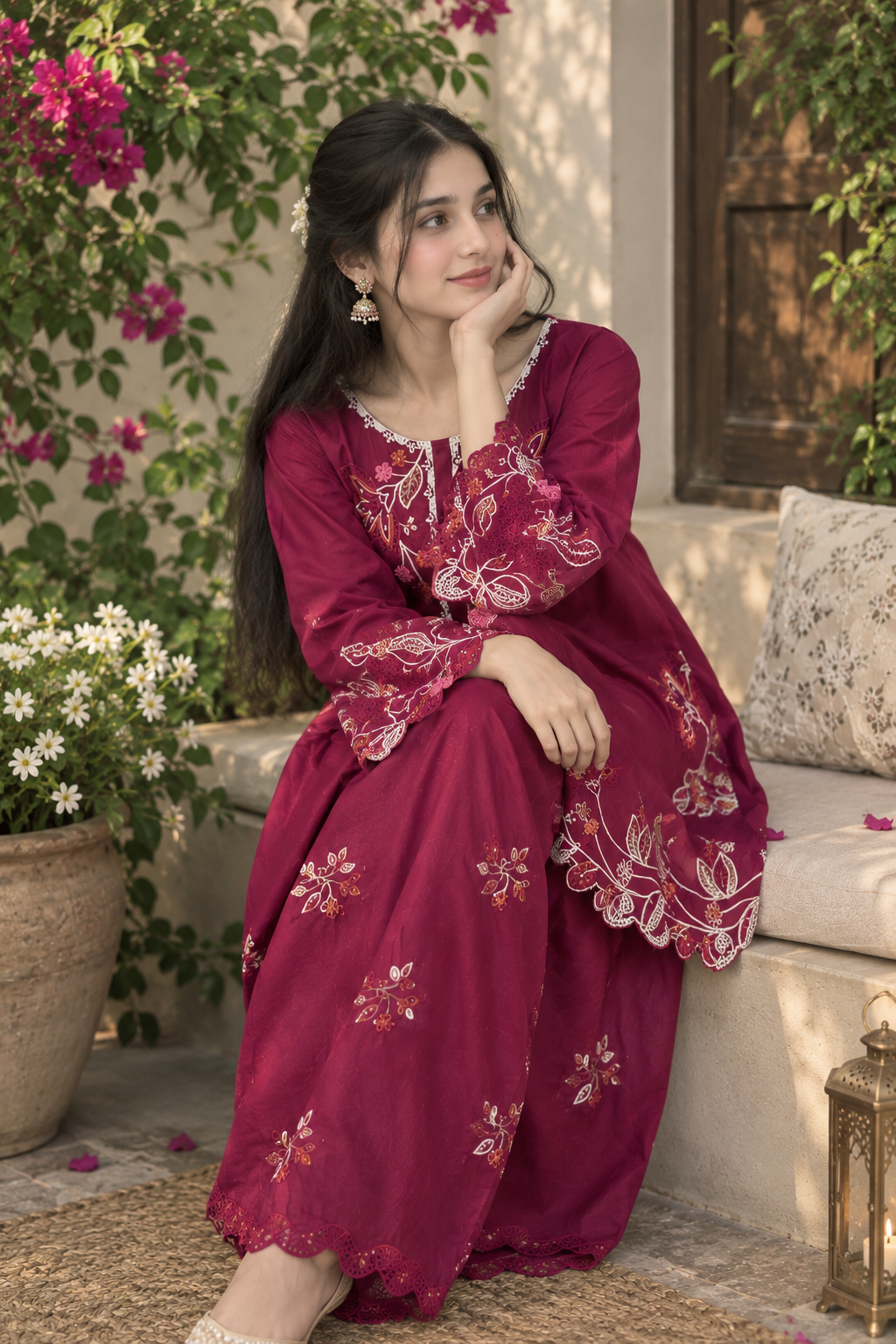 Magenta Embroidered 2-Piece