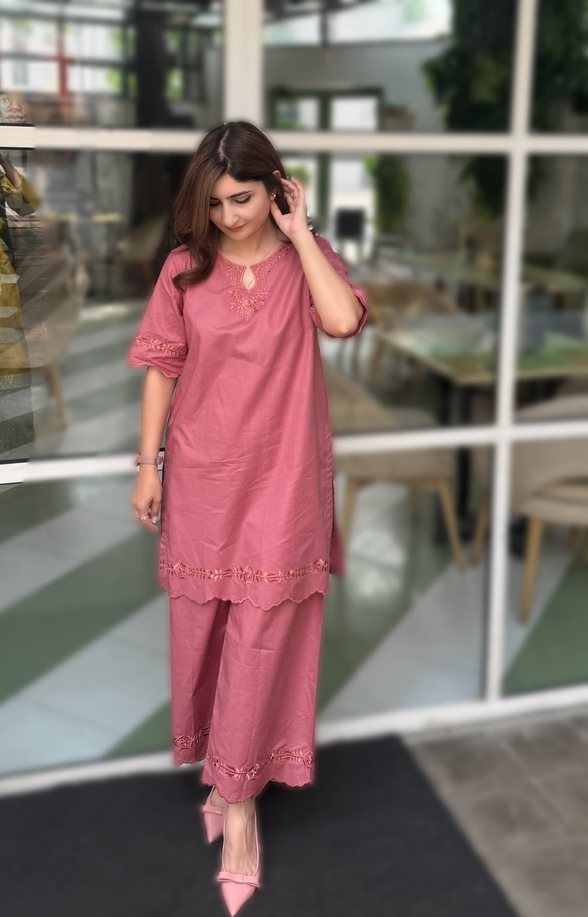 Dusty Rose Embroidered 2-Piece Women’s Co-Ord Set