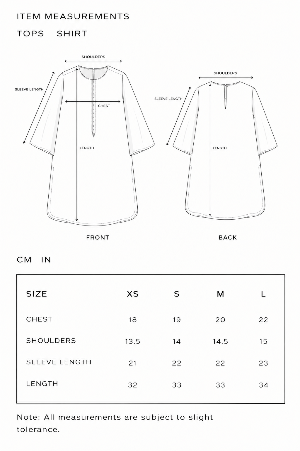Size chart 1