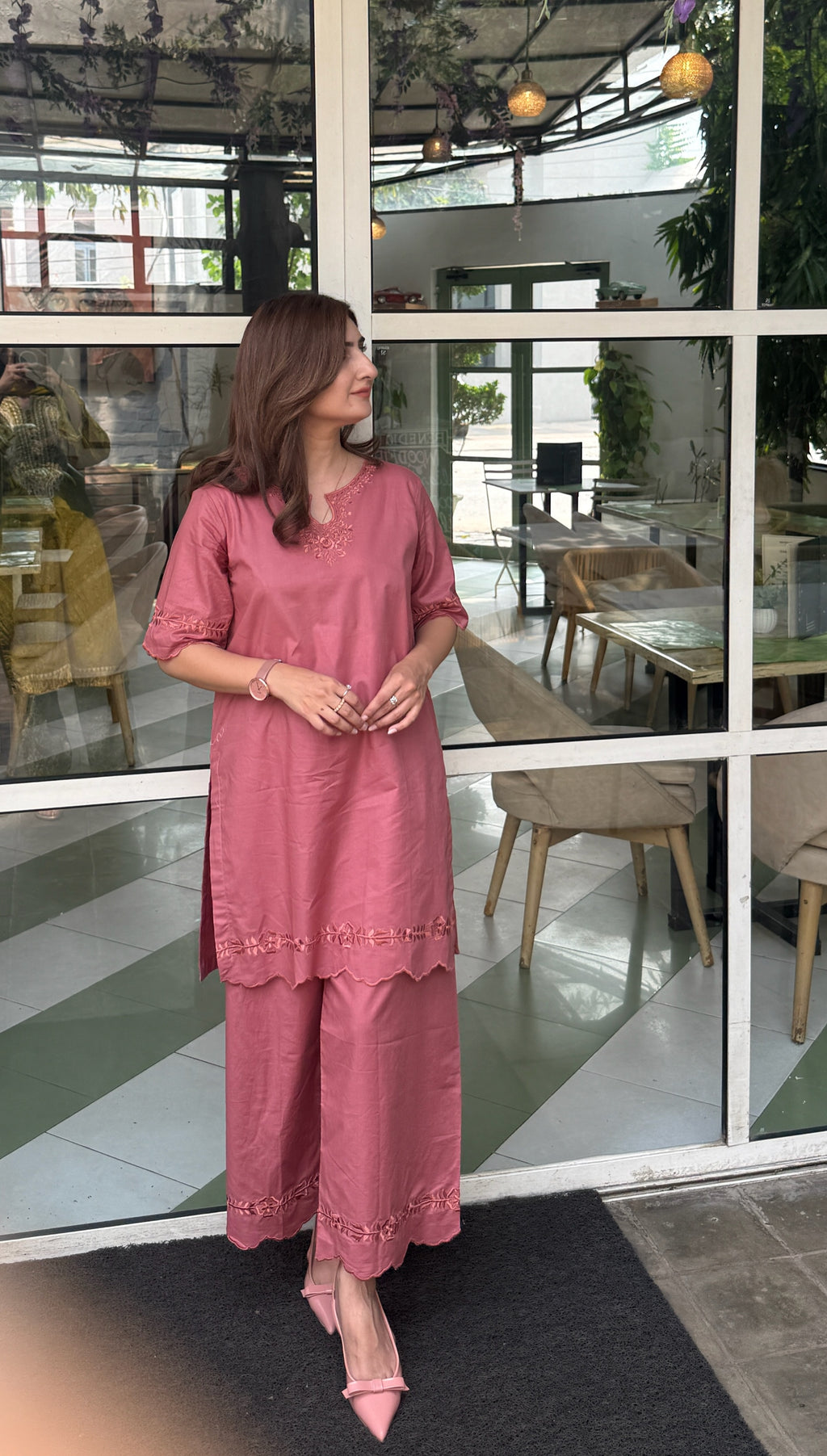 Dusty Rose Embroidered 2-Piece Women’s Co-Ord Set
