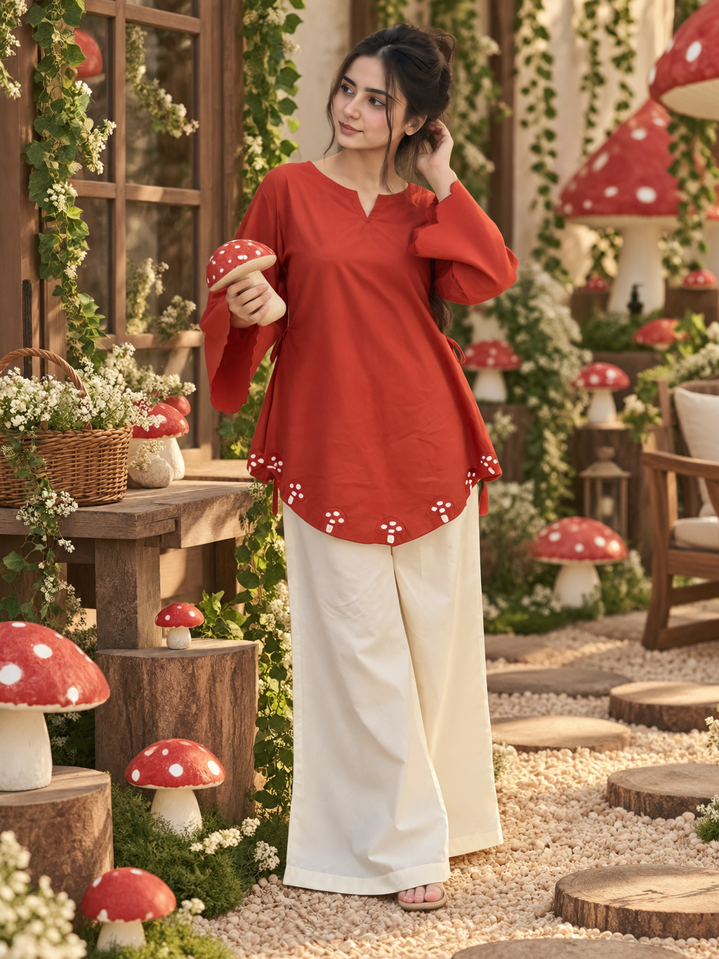 Mushroom Embroidered Co-Ord Set