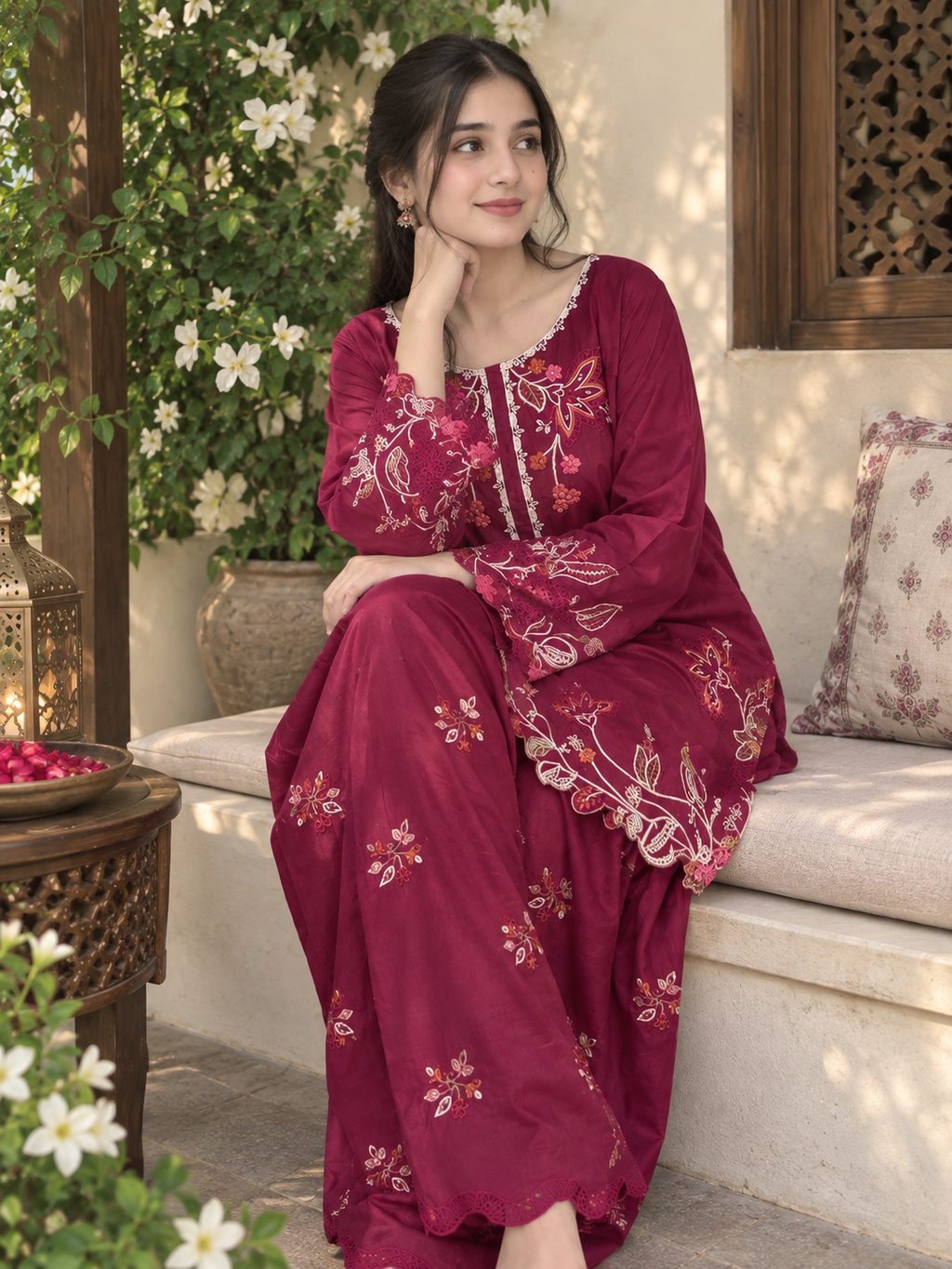 Magenta Embroidered 2-Piece
