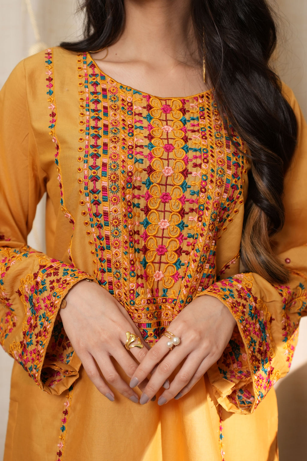 Rich Warm Mustard  Embroidered Lawn 2-Piece