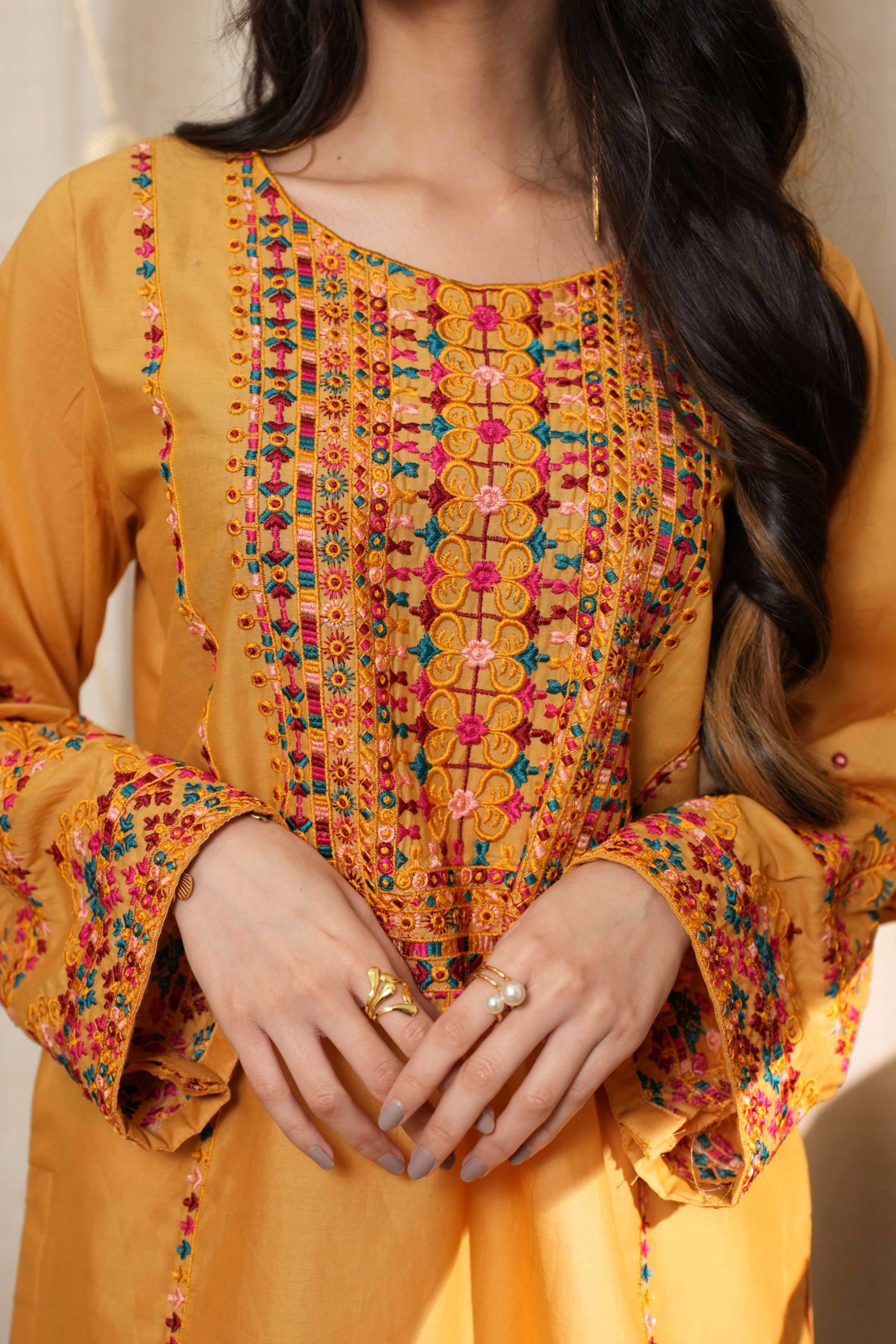Rich Warm Mustard  Embroidered Lawn 2-Piece