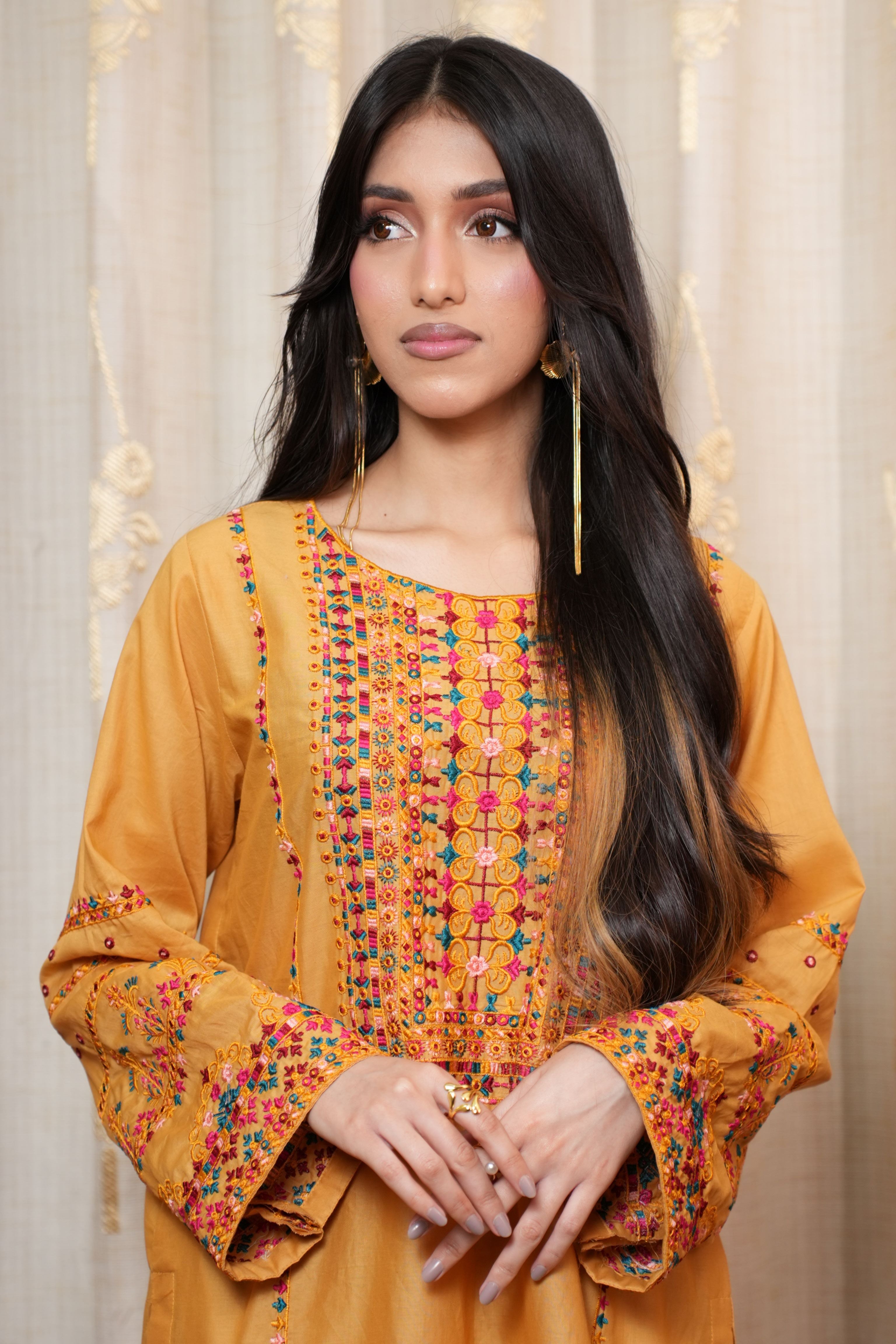 Rich Warm Mustard  Embroidered Lawn 2-Piece