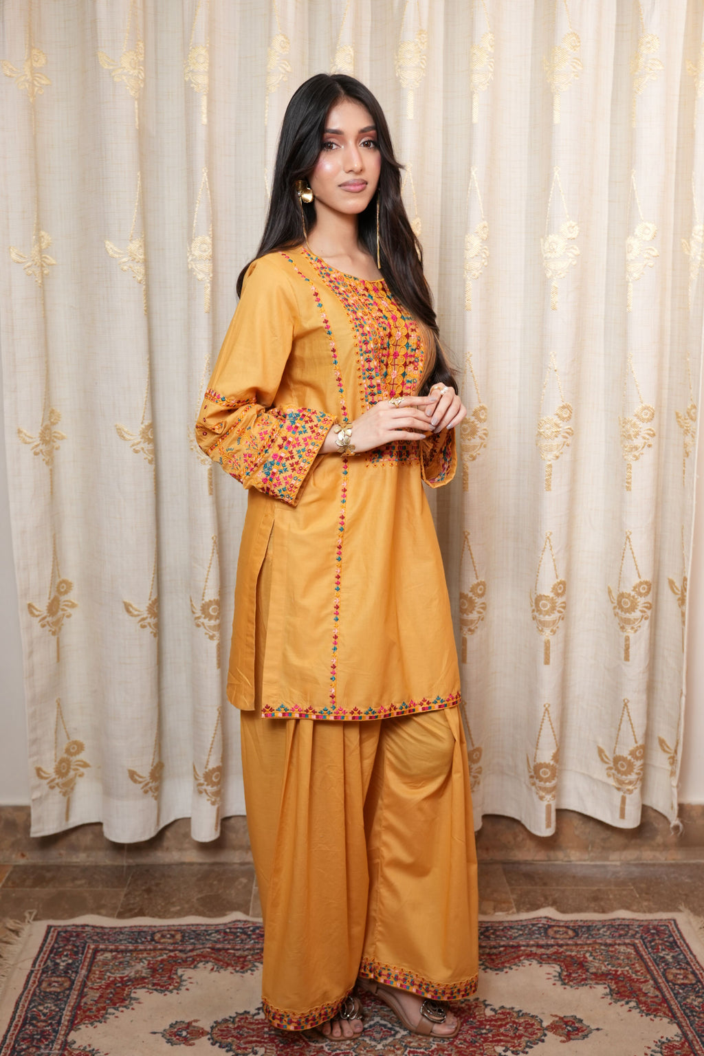 Rich Warm Mustard  Embroidered Lawn 2-Piece