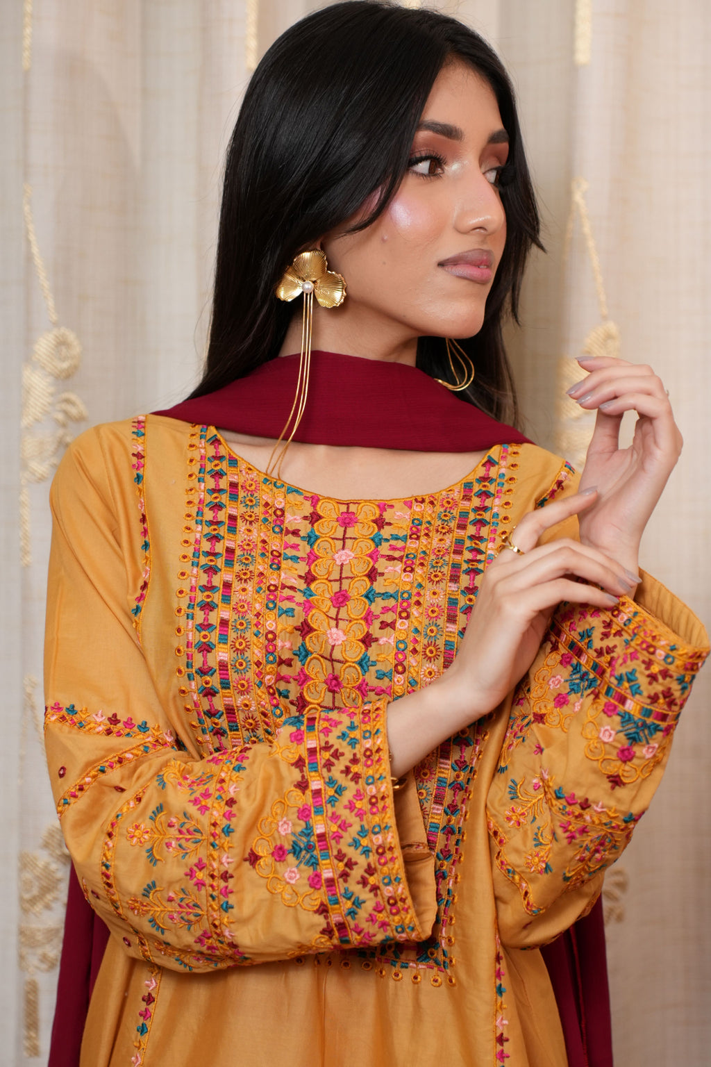 Rich Warm Mustard  Embroidered Lawn 2-Piece