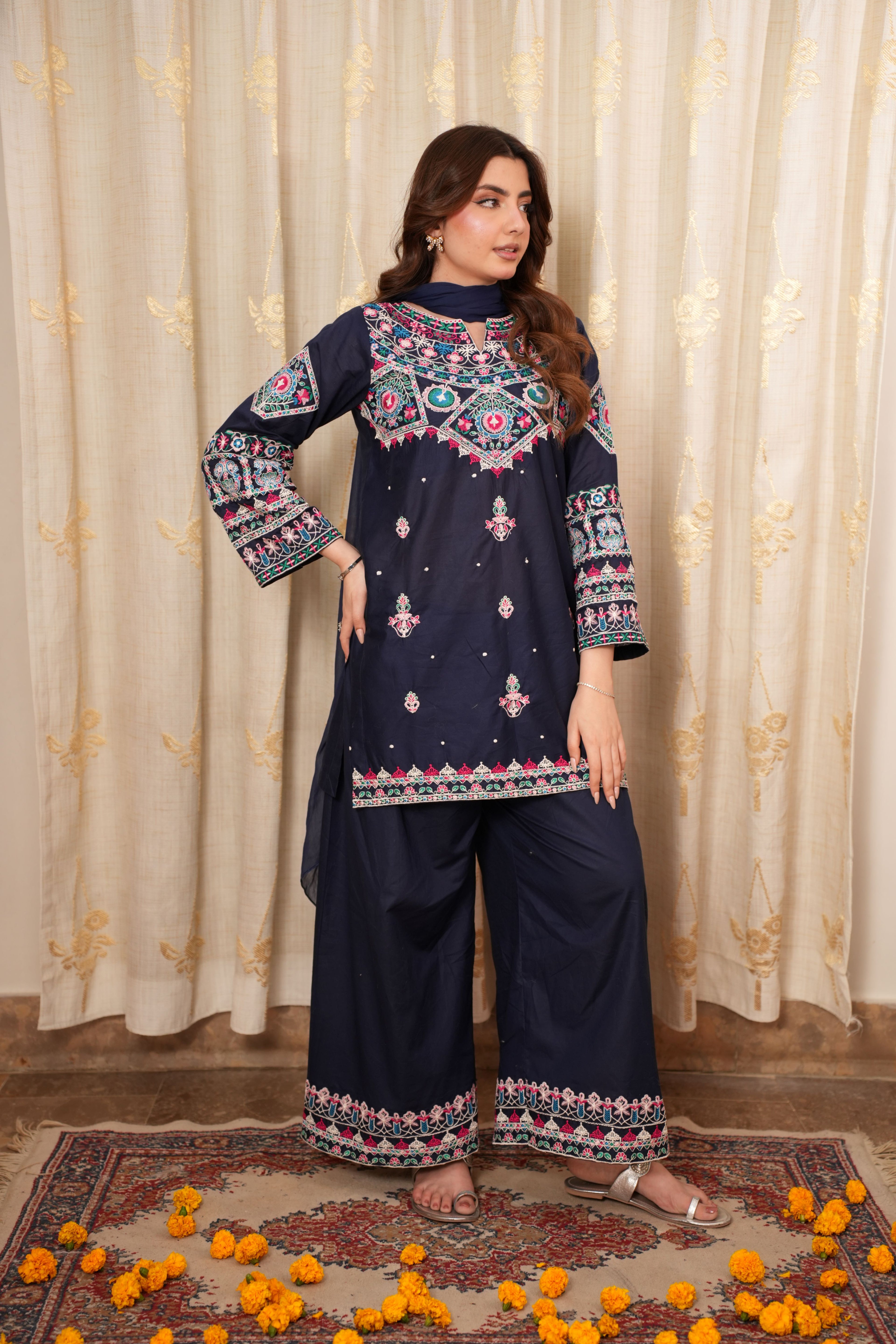 Royal Navy Blue Embroidered 2-Piece Suit