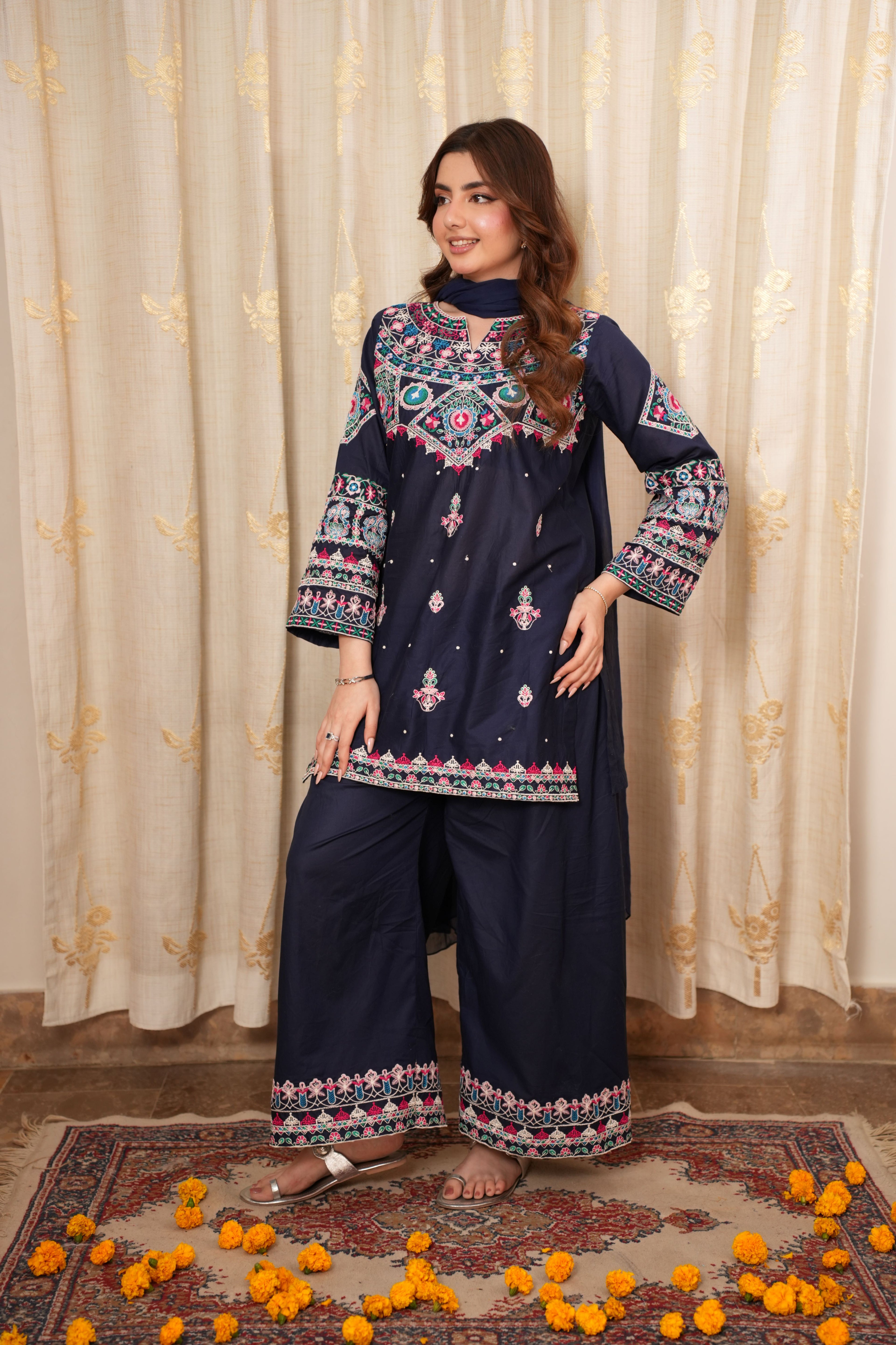 Royal Navy Blue Embroidered 2-Piece Suit