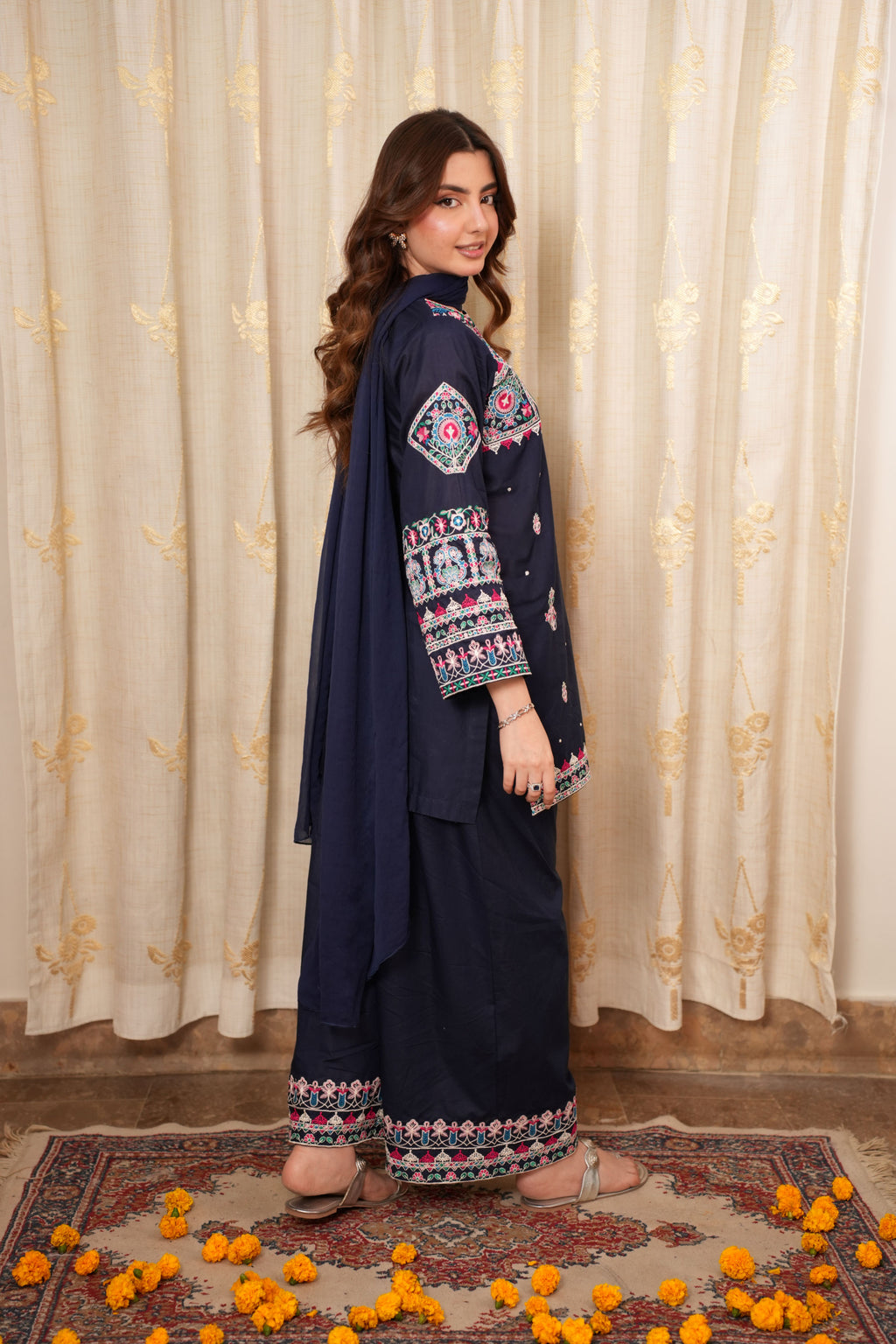 Royal Navy Blue Embroidered 2-Piece Suit