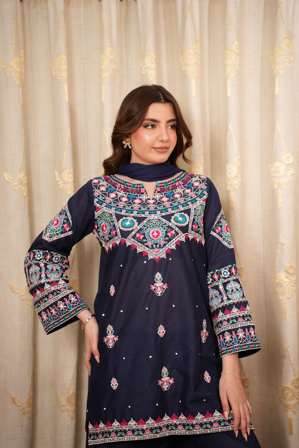 Royal Navy Blue Embroidered 2-Piece Suit