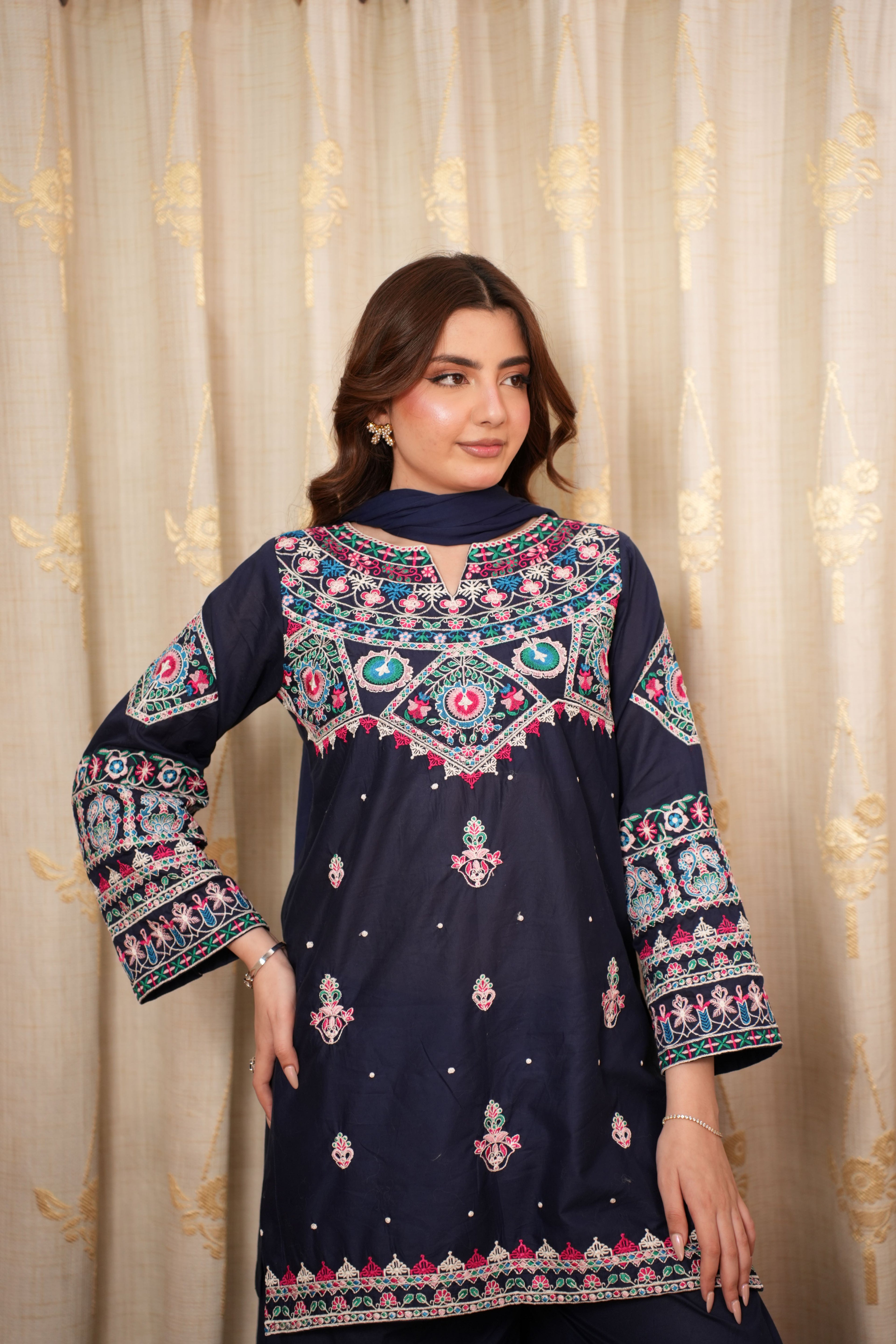 Royal Navy Blue Embroidered 2-Piece Suit