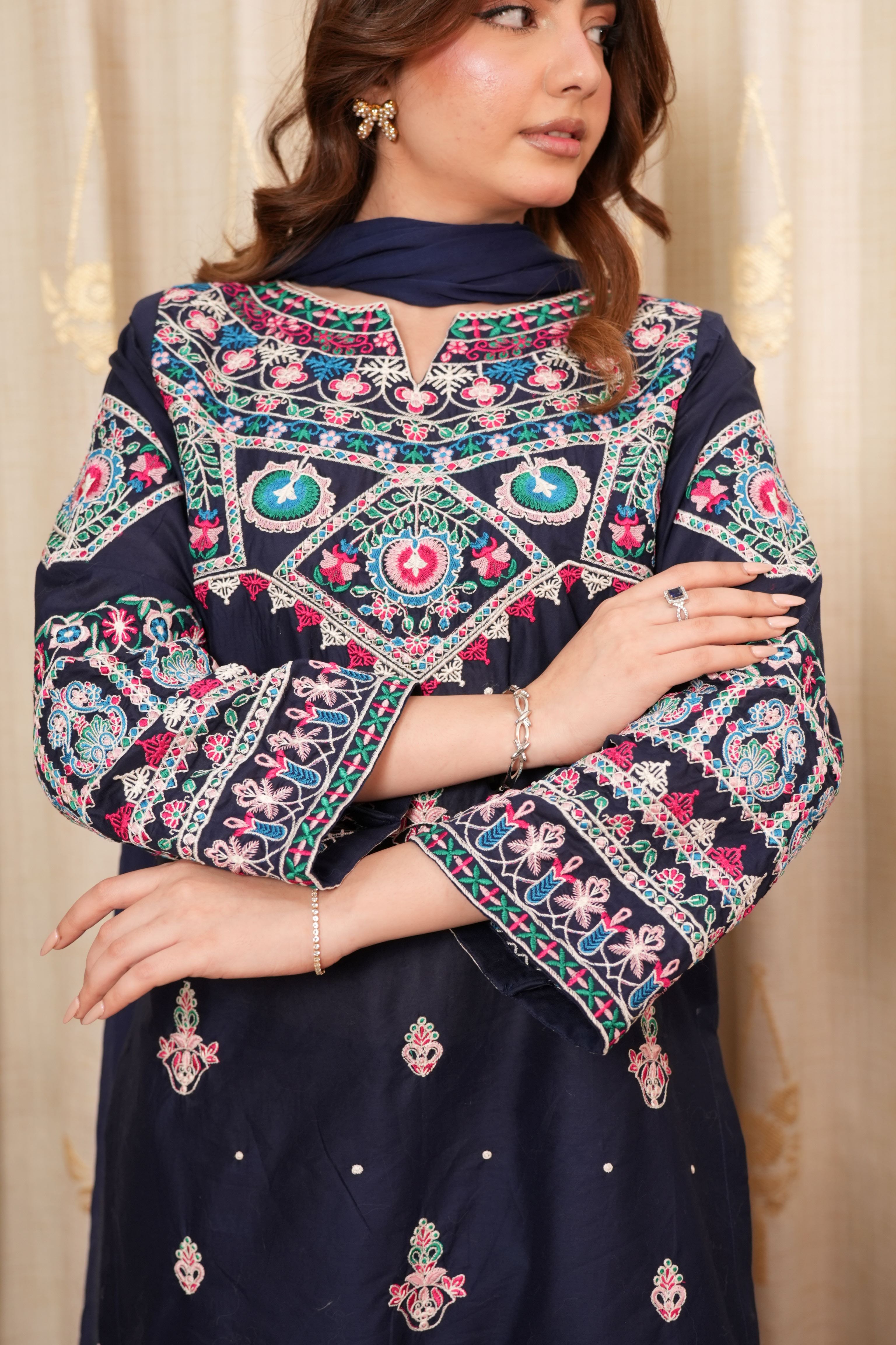 Royal Navy Blue Embroidered 2-Piece Suit