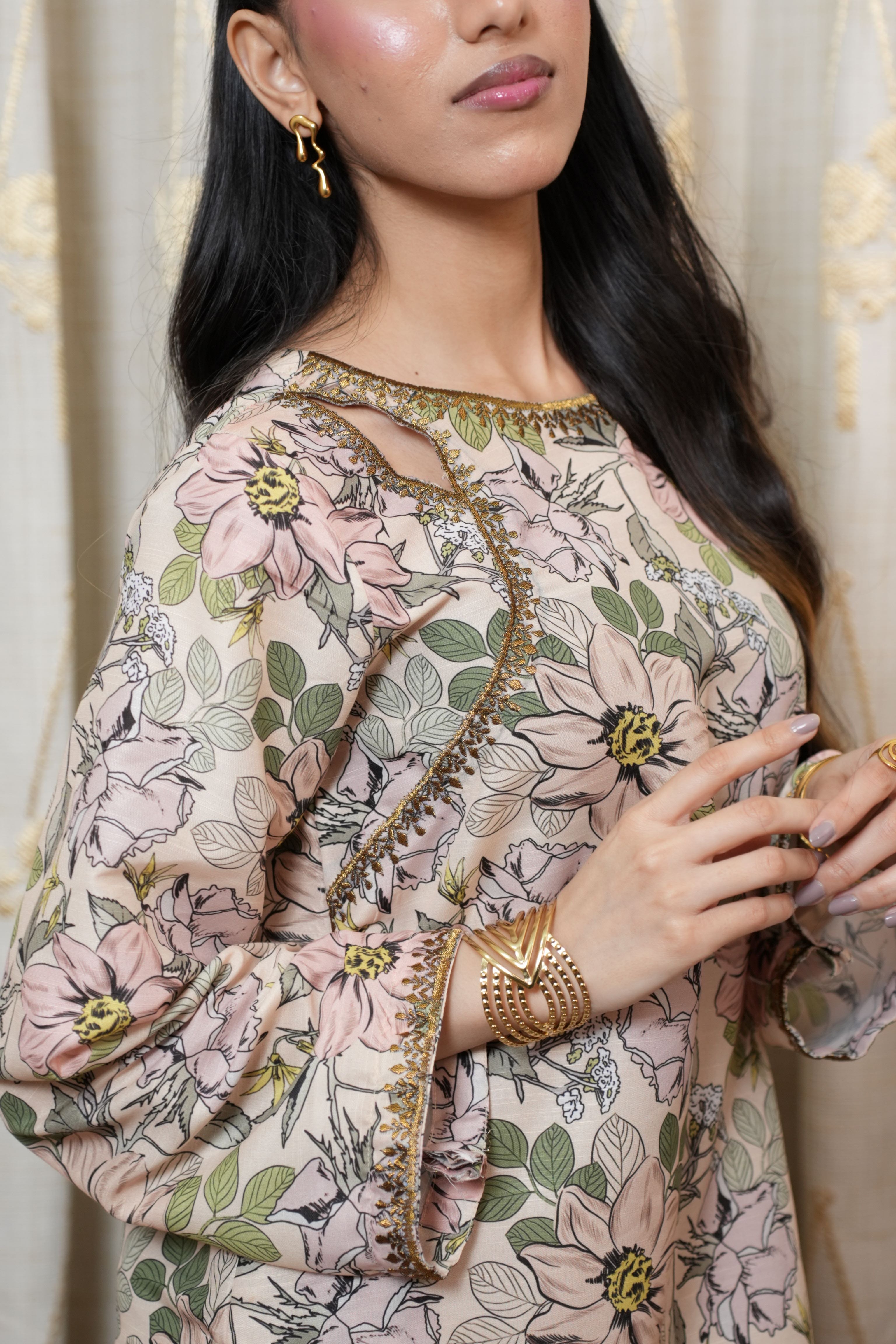 Soft blush beige  2-piece  Embroidered Suit
