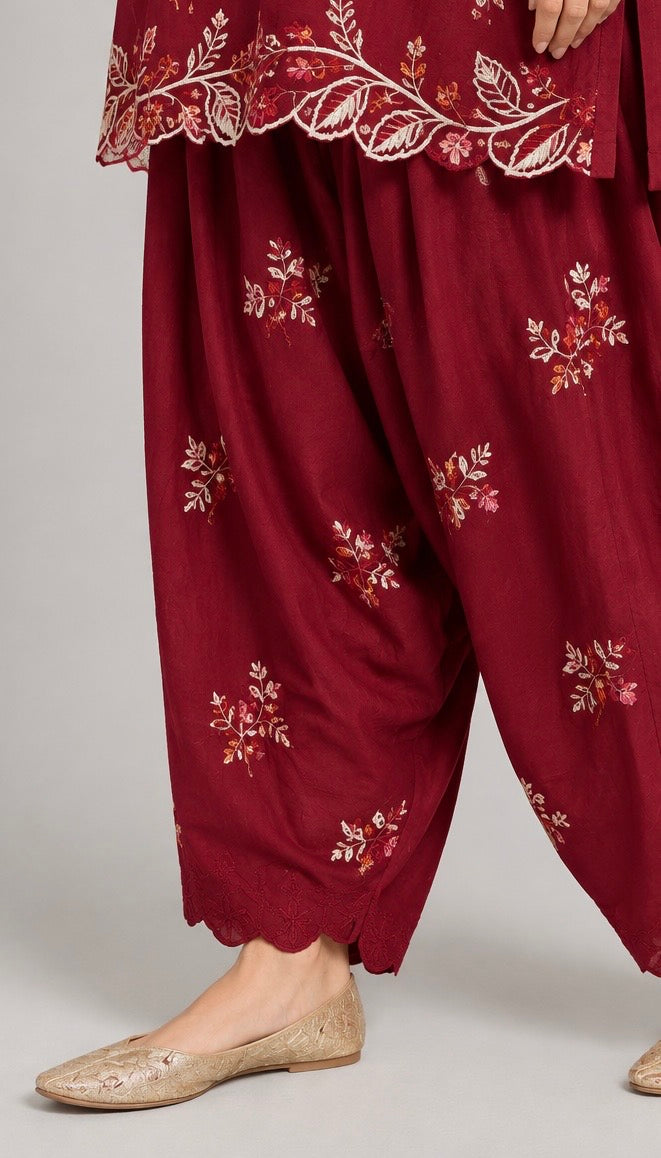 Garnet red Embroidered 2-Piece
