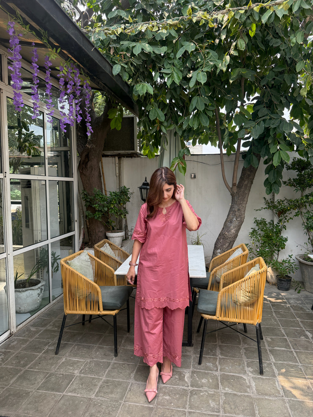 Dusty Rose Embroidered 2-Piece Women’s Co-Ord Set