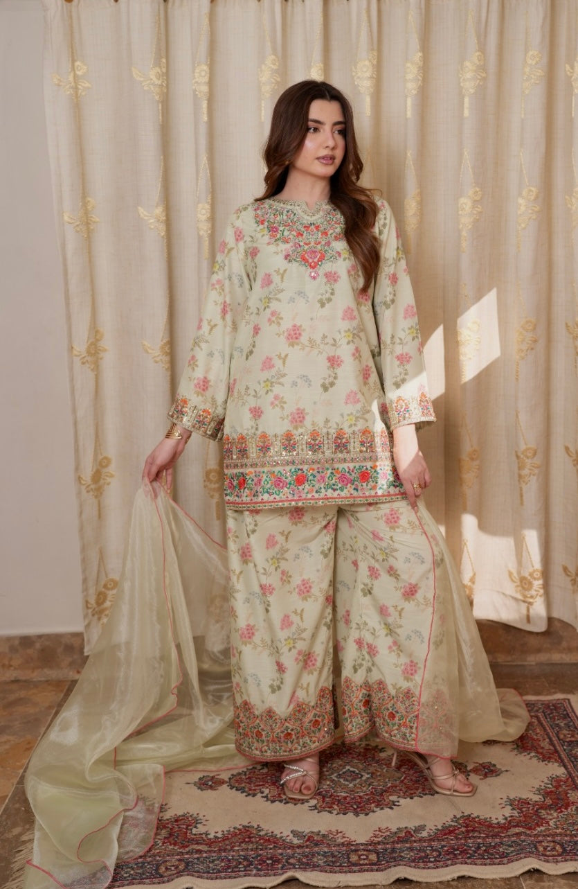 soft pistachio green 2-piece Embroidered