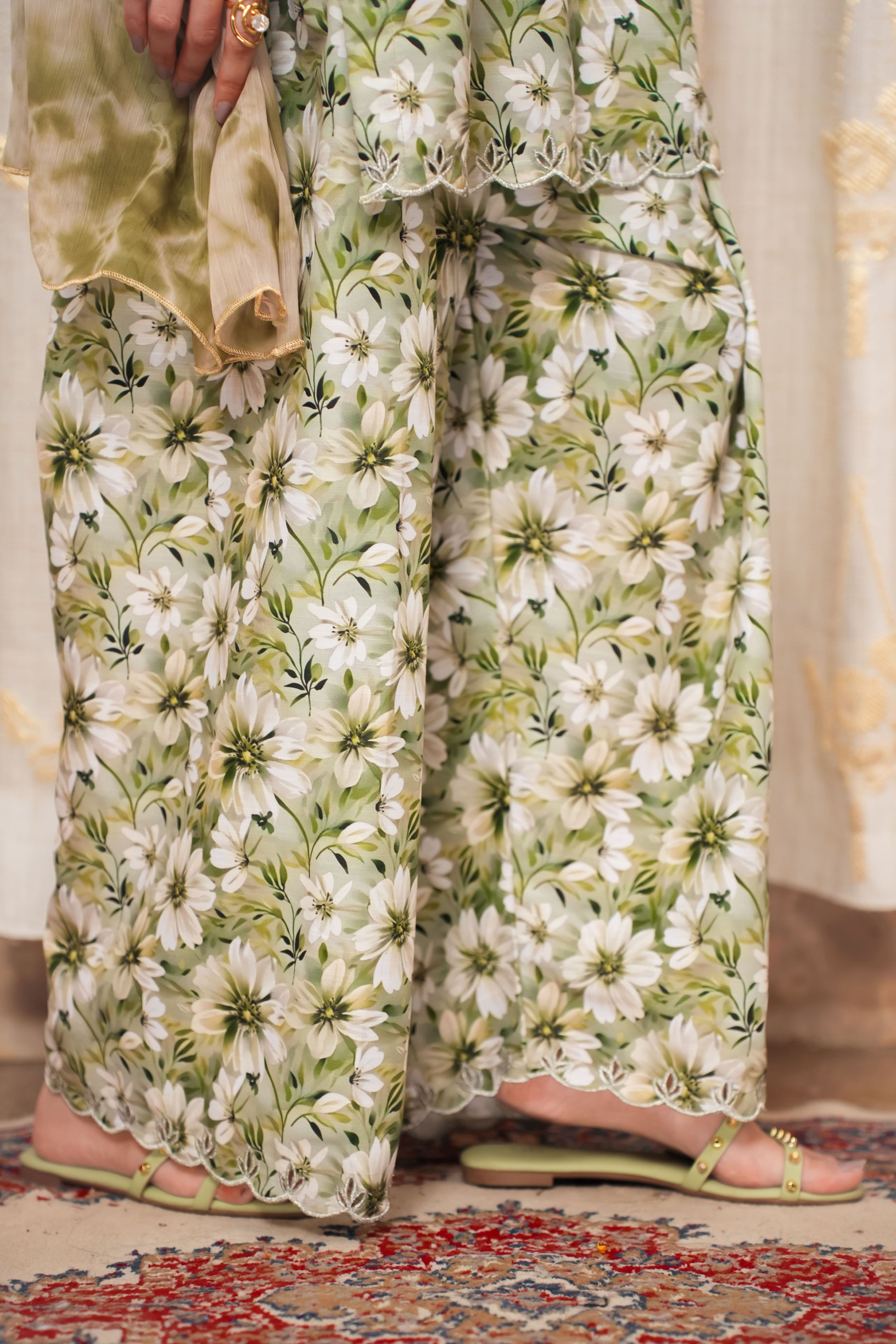 Floral green 2-Piece Embroidered