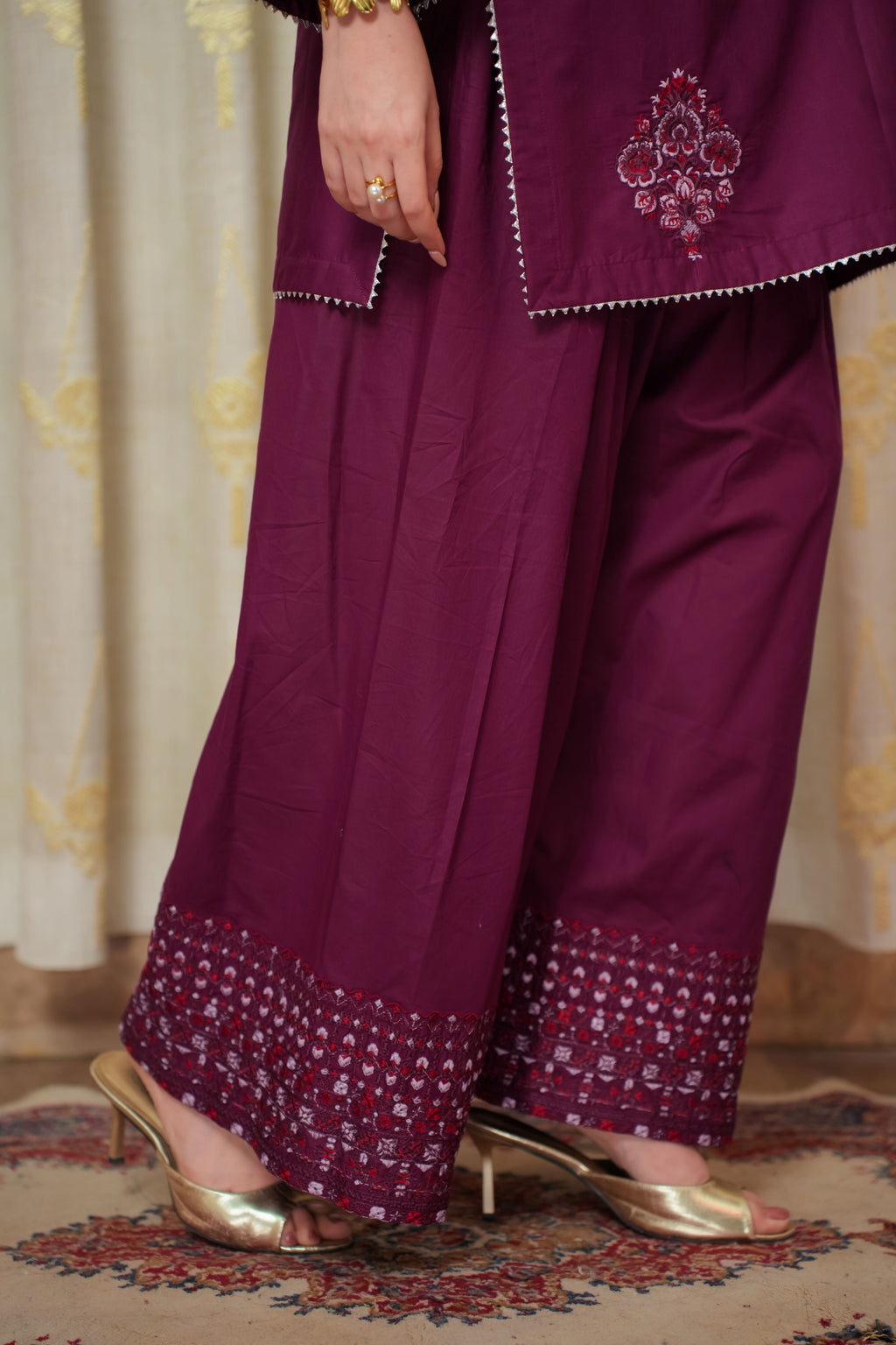 Wine Burgundy 2-piece Embroidered Lawn Suit