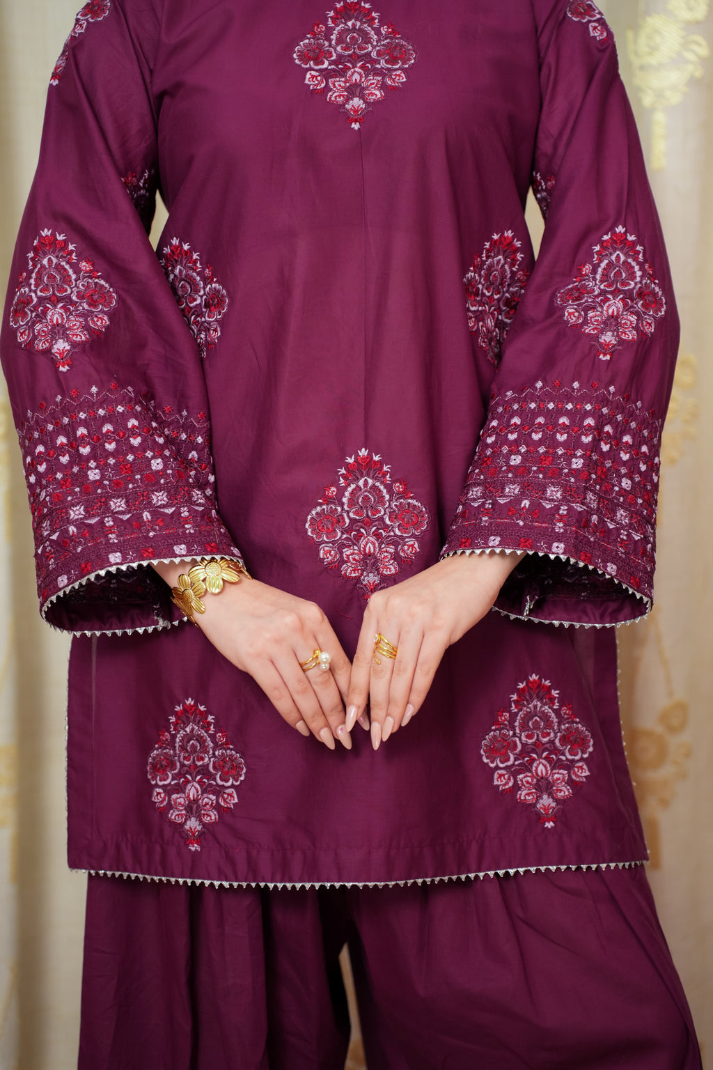 Wine Burgundy 2-piece Embroidered Lawn Suit