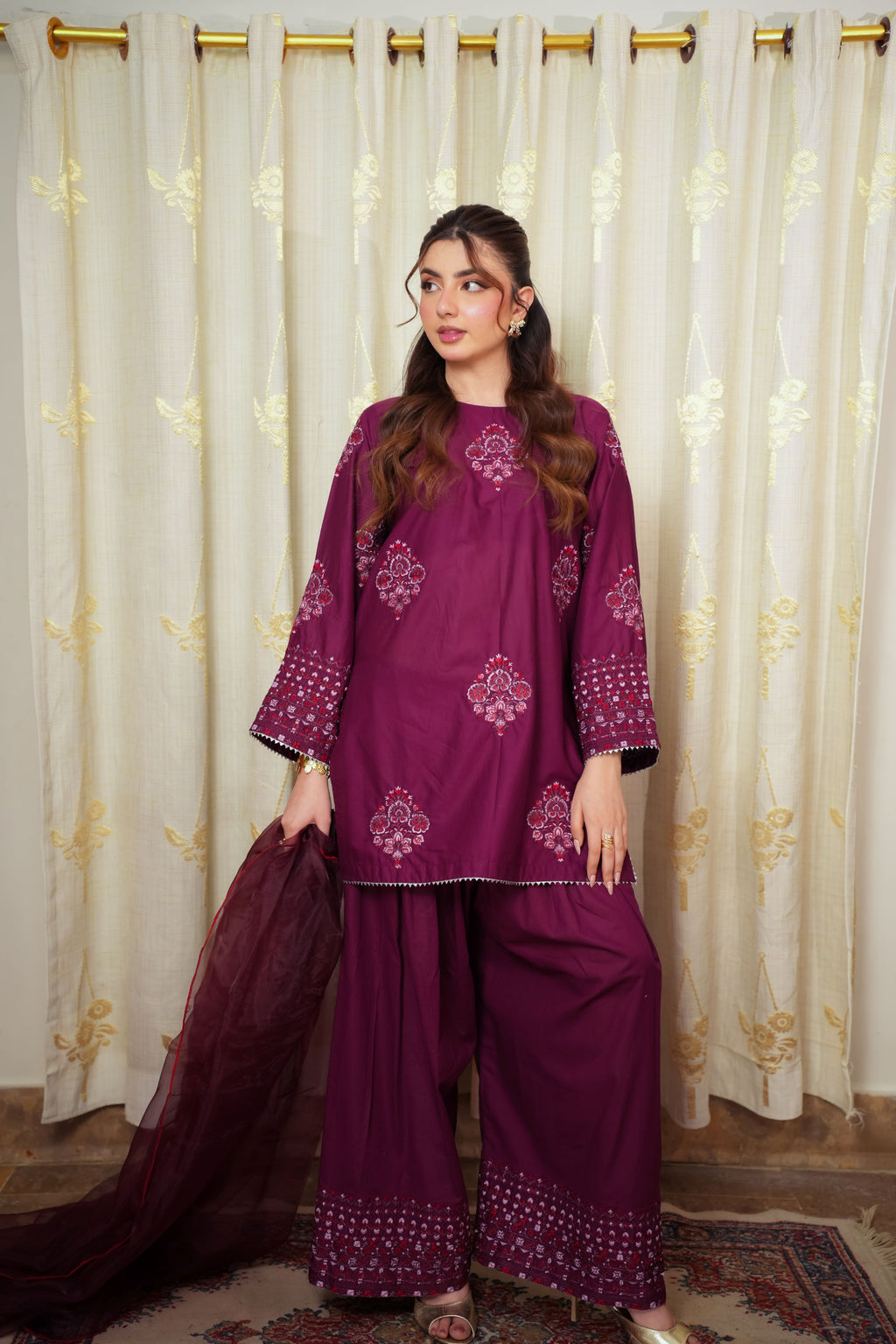 Wine Burgundy 2-piece Embroidered Lawn Suit