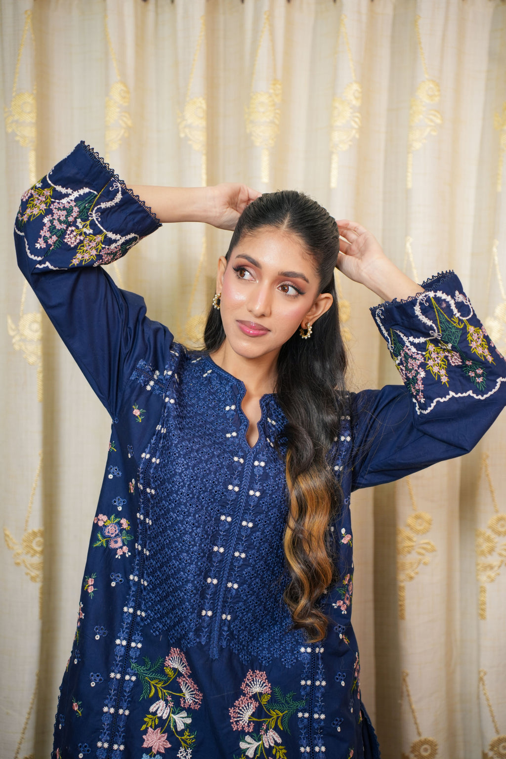 Navy blue 2-piece Embroidered Lawn Suit Ensemble