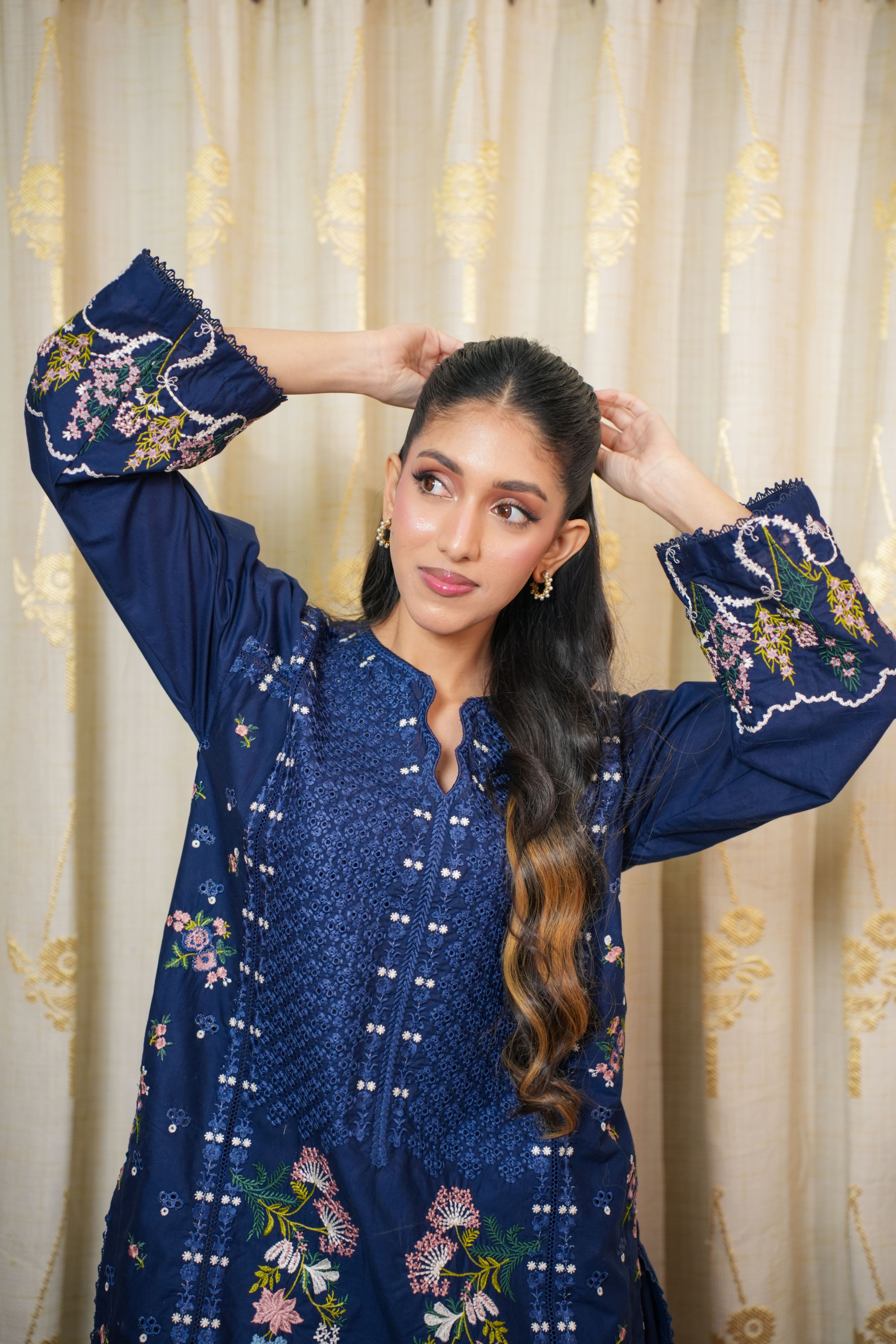 Navy blue 2-piece Embroidered Lawn Suit Ensemble
