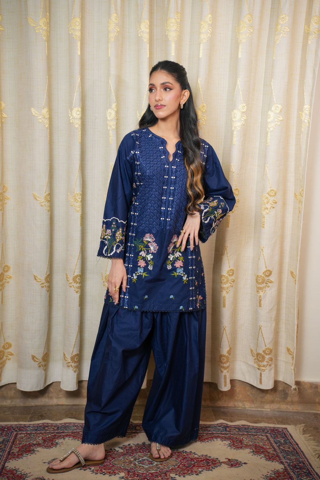 Navy blue 2-piece Embroidered Lawn Suit Ensemble