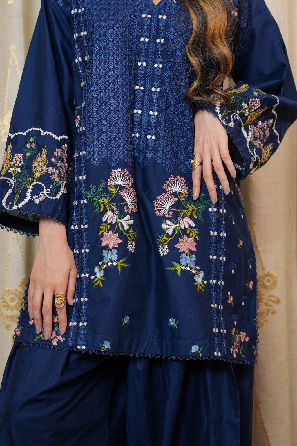 Navy blue 2-piece Embroidered Lawn Suit Ensemble