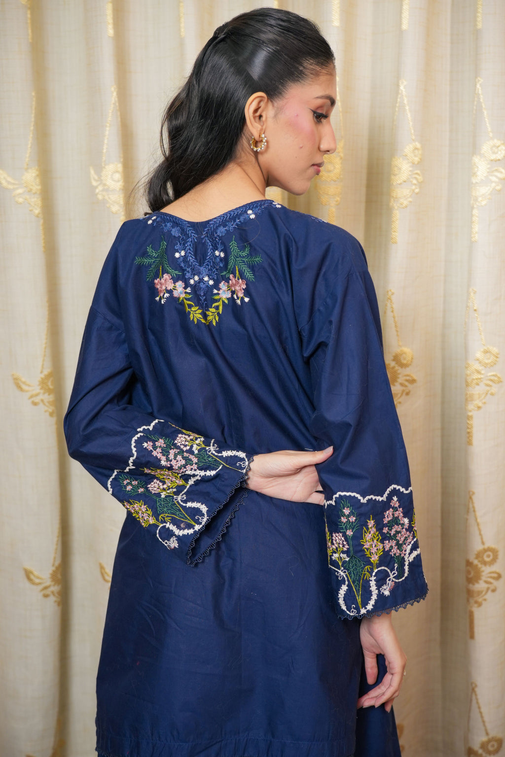 Navy blue 2-piece Embroidered Lawn Suit Ensemble