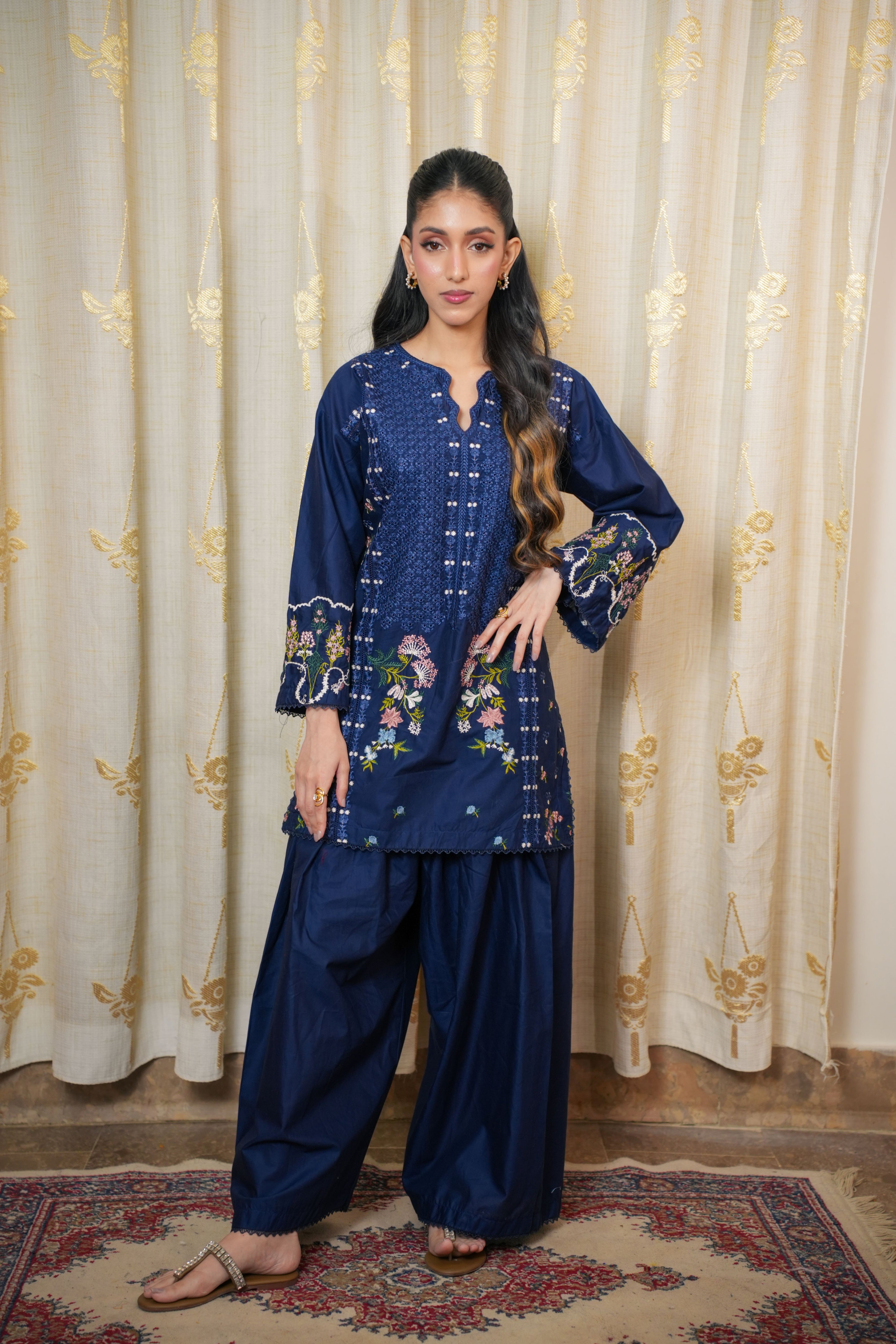 Navy blue 2-piece Embroidered Lawn Suit Ensemble