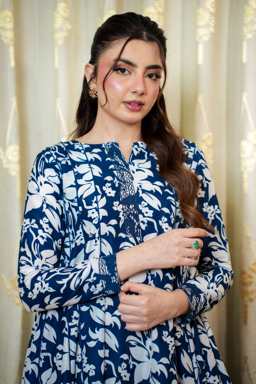 Blue Floral Printed + Embroidered 2-Piece Suit