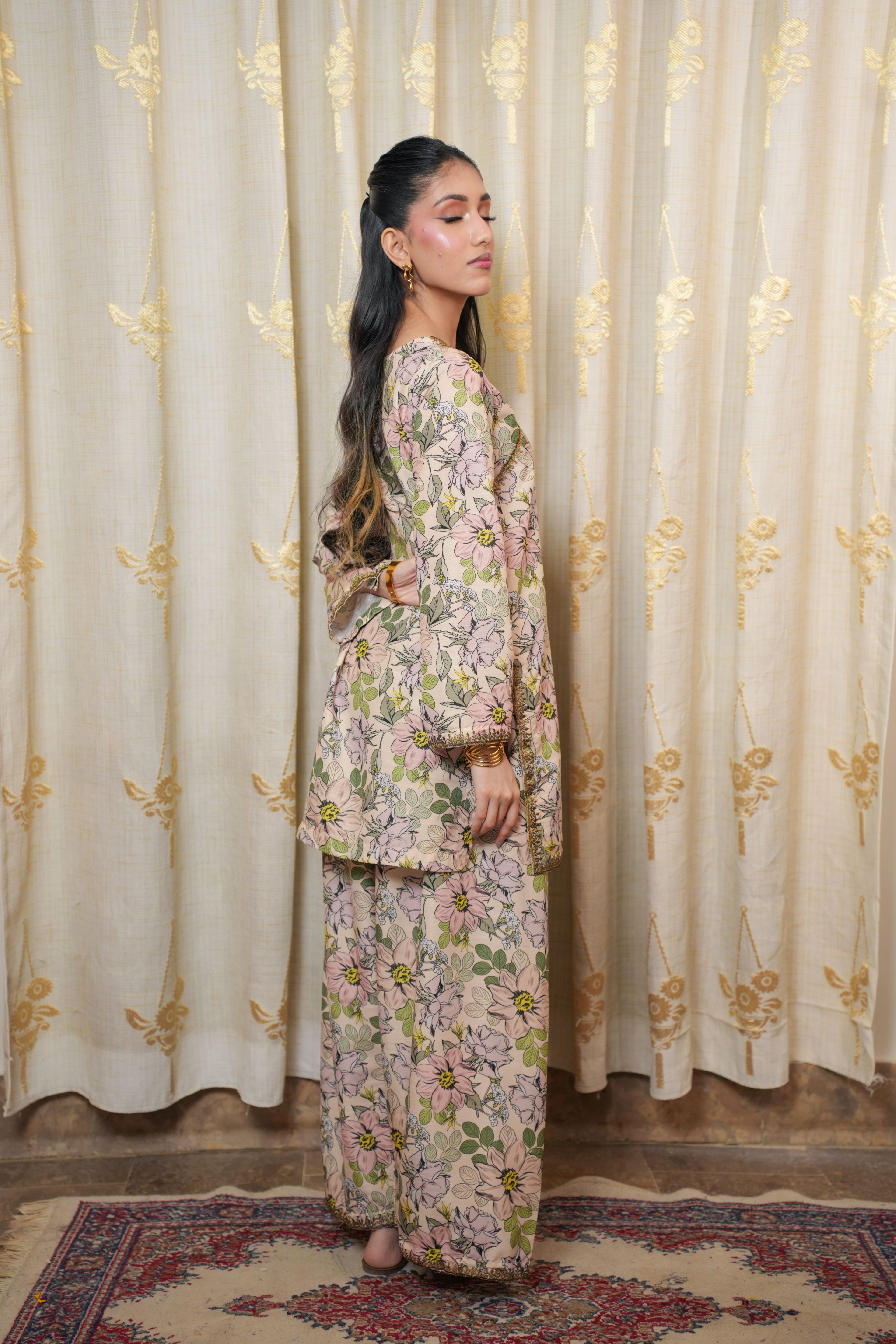 Soft blush beige  2-piece  Embroidered Suit