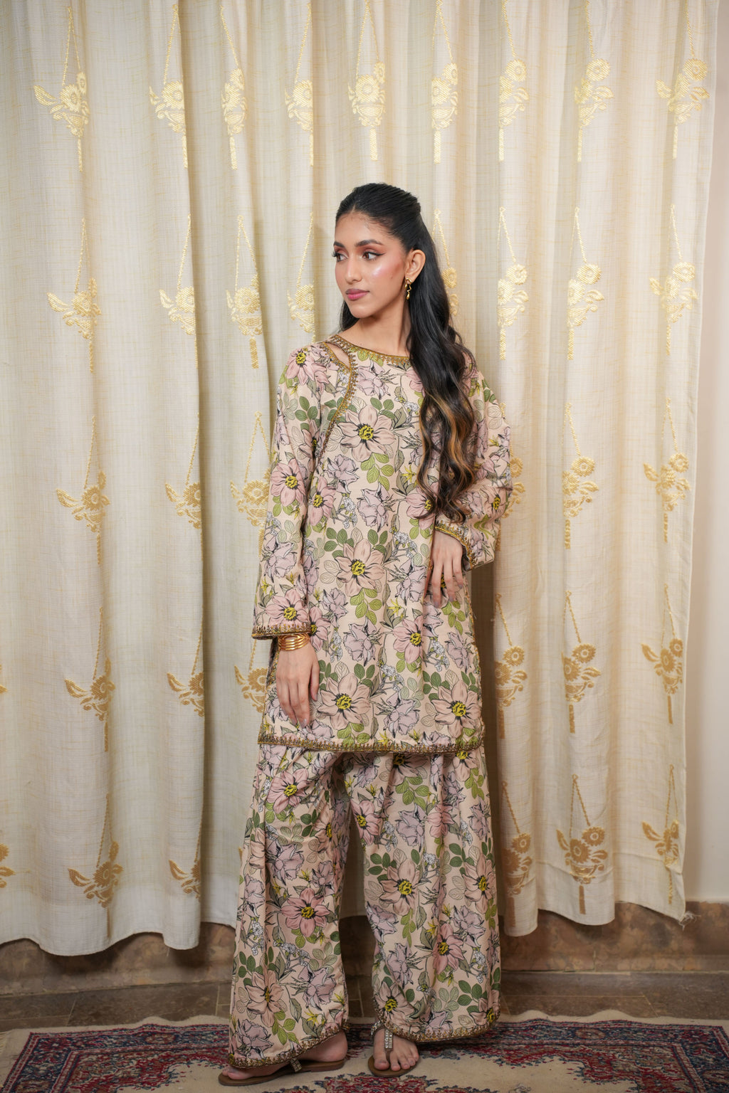 Soft blush beige  2-piece  Embroidered Suit