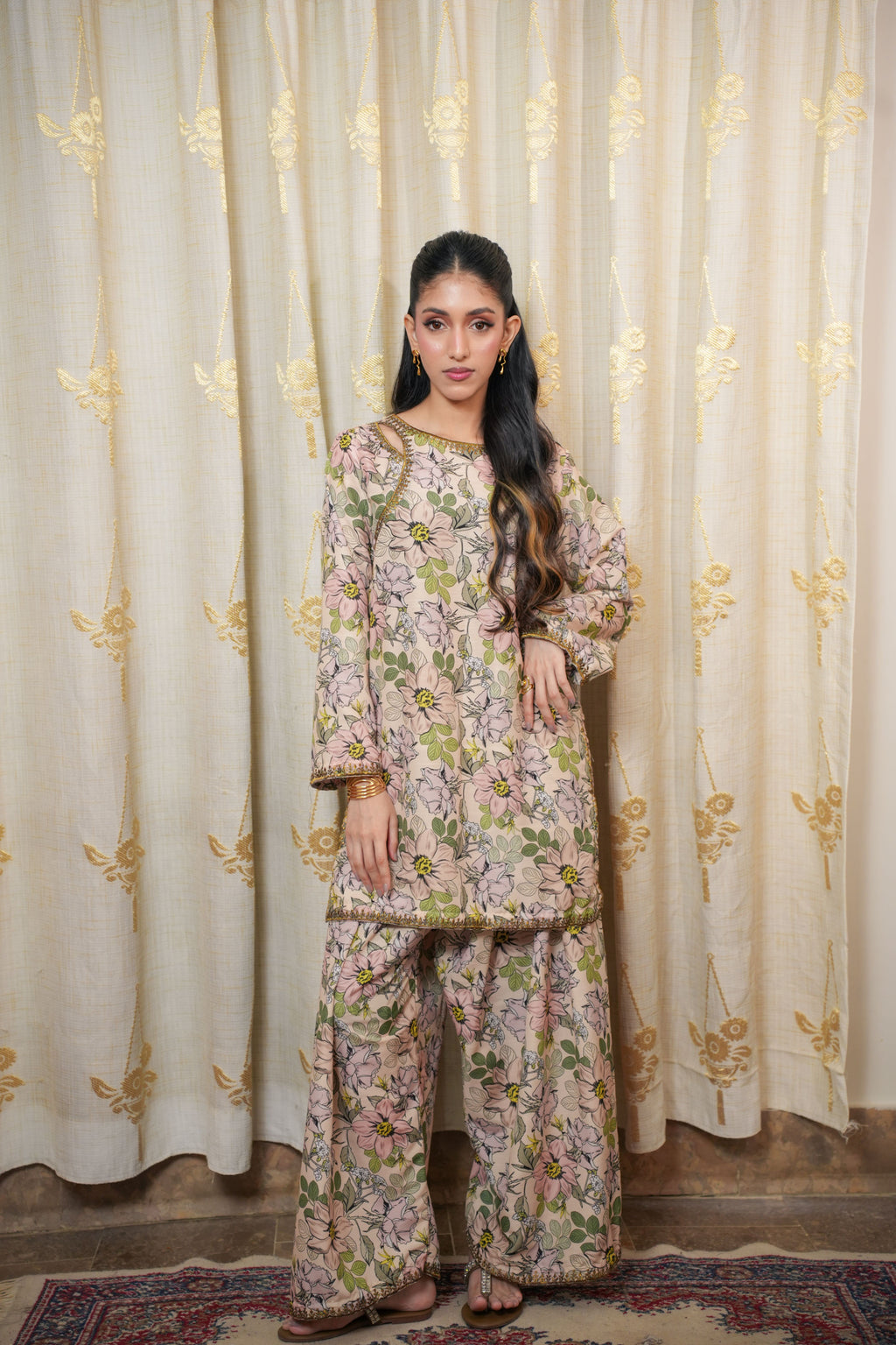 Soft blush beige  2-piece  Embroidered Suit