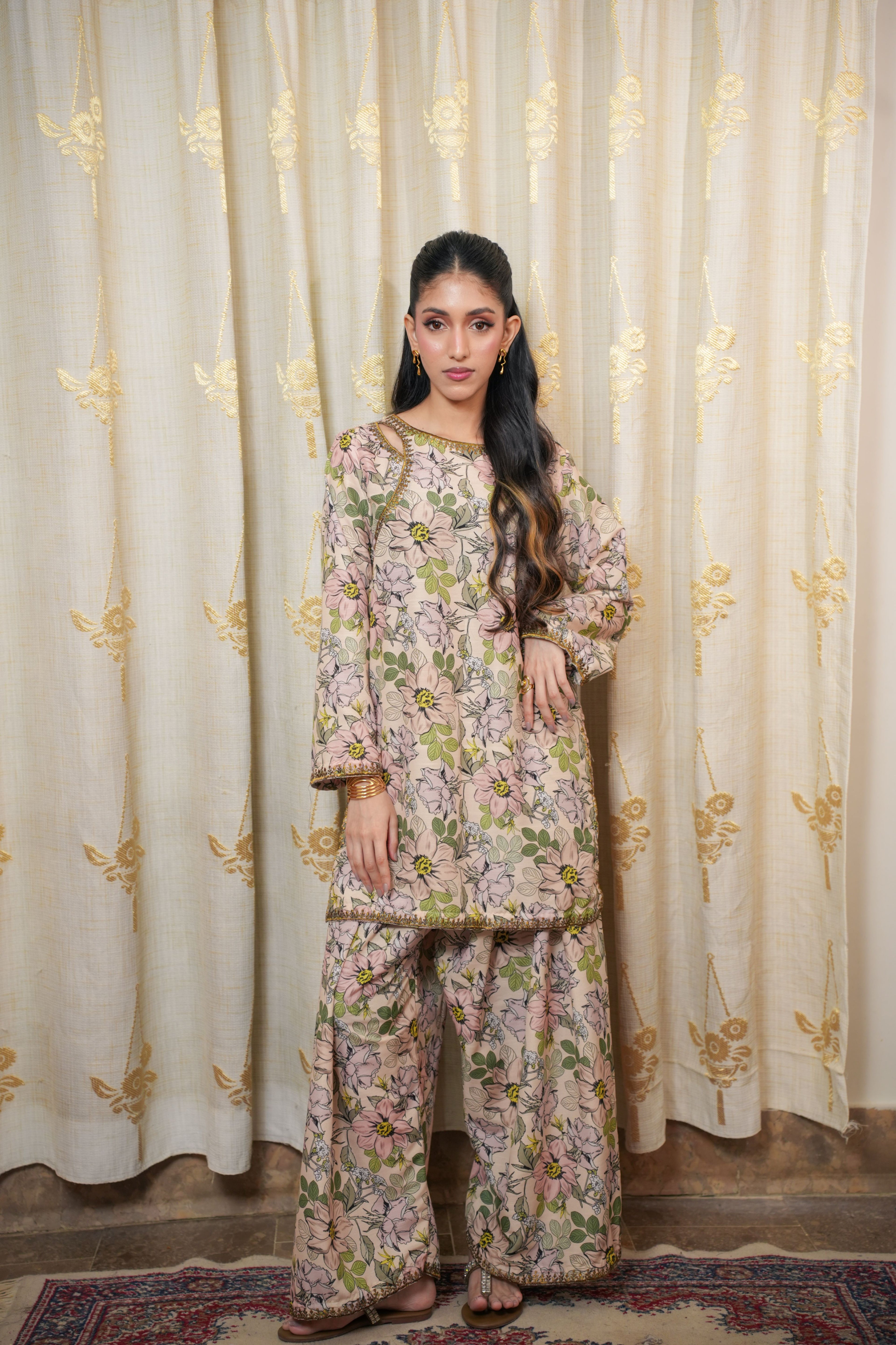 Soft blush beige  2-piece  Embroidered Suit