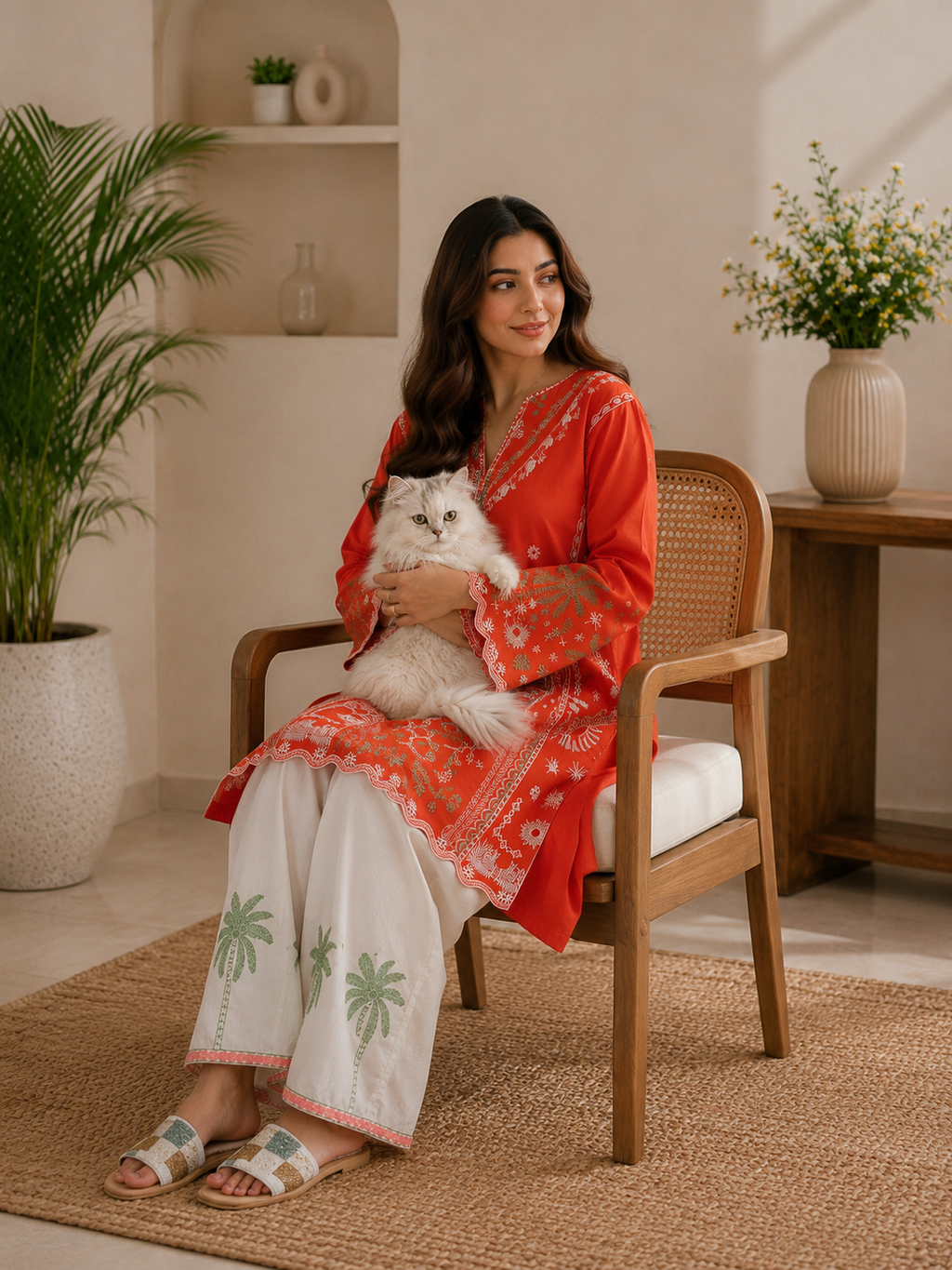 Rust Orange Embroidered 2-Piece Women’s Co-Ord Set