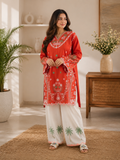 Rust Orange Embroidered 2-Piece Women’s Co-Ord Set